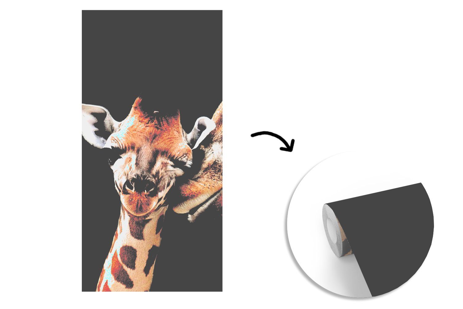 MuchoWow Fototapete Giraffe - Tiere Fototapete Matt, Schlafzimmer Schwarz (2 - bedruckt, Tiere, - Küche, für - Porträt Vliestapete Wohnzimmer St)