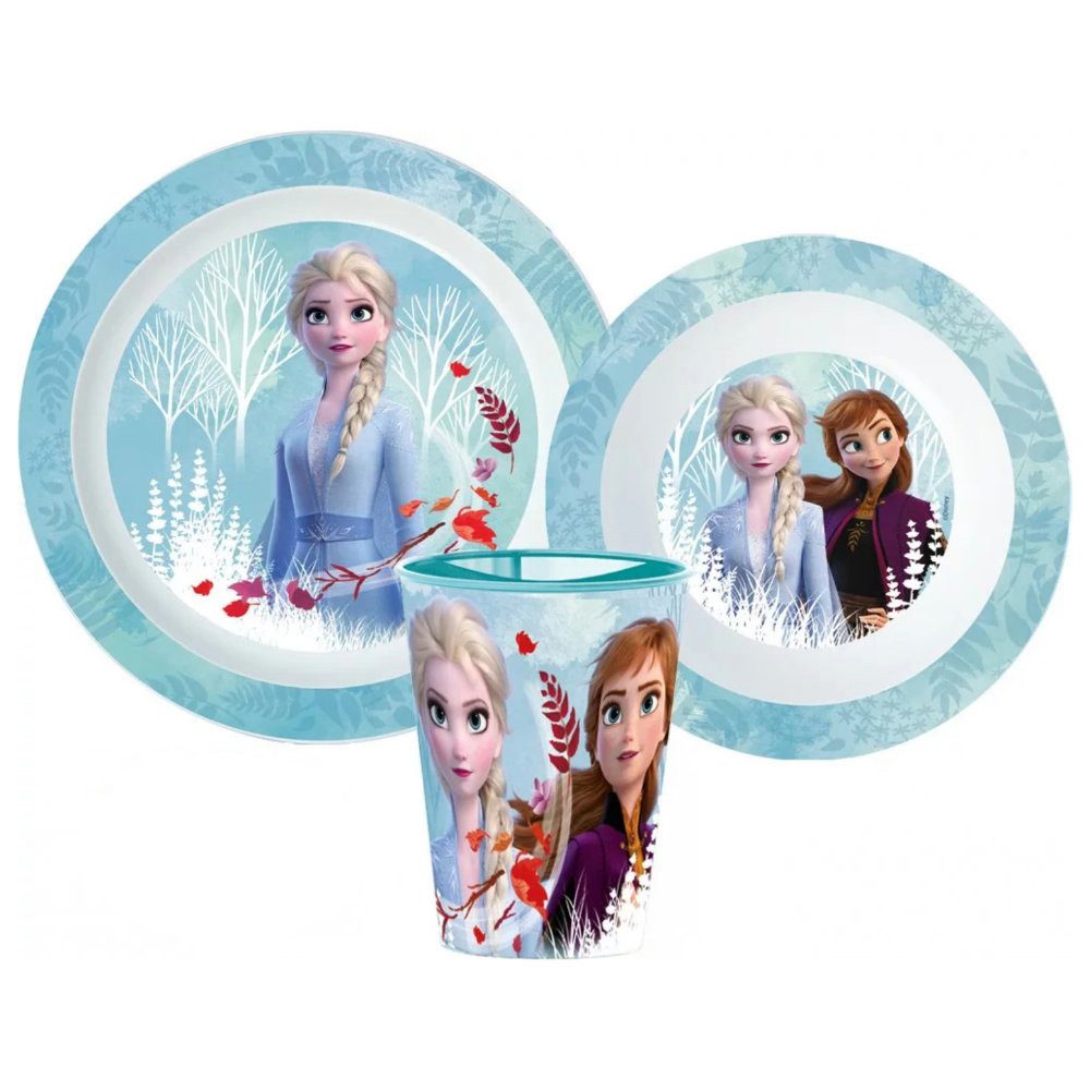 Disney Kindergeschirr-Set Disney Die Eiskönigin Elsa Kinder Geschirr-Set 3 teilig (3-tlg), 1 Personen, Kunststoff, Becher Teller Schüssel