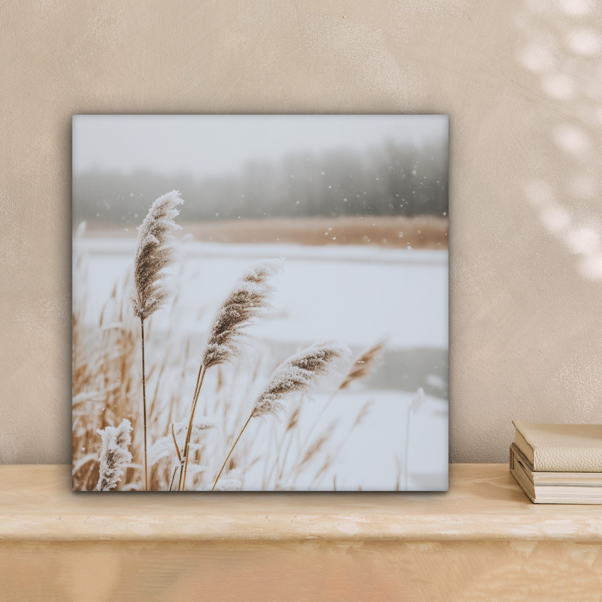 OneMillionCanvasses® Leinwandbild Schilf - See - Winter - Natur - Schnee - günstig online kaufen