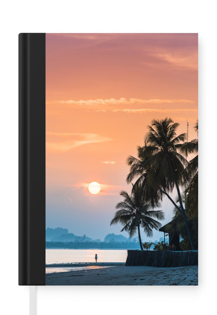 MuchoWow Notizbuch Sonnenuntergang auf einer Insel mit der Silhouette von Palmen, Journal, Merkzettel, Tagebuch, Notizheft, A5, 98 Seiten, Haushaltsbuch