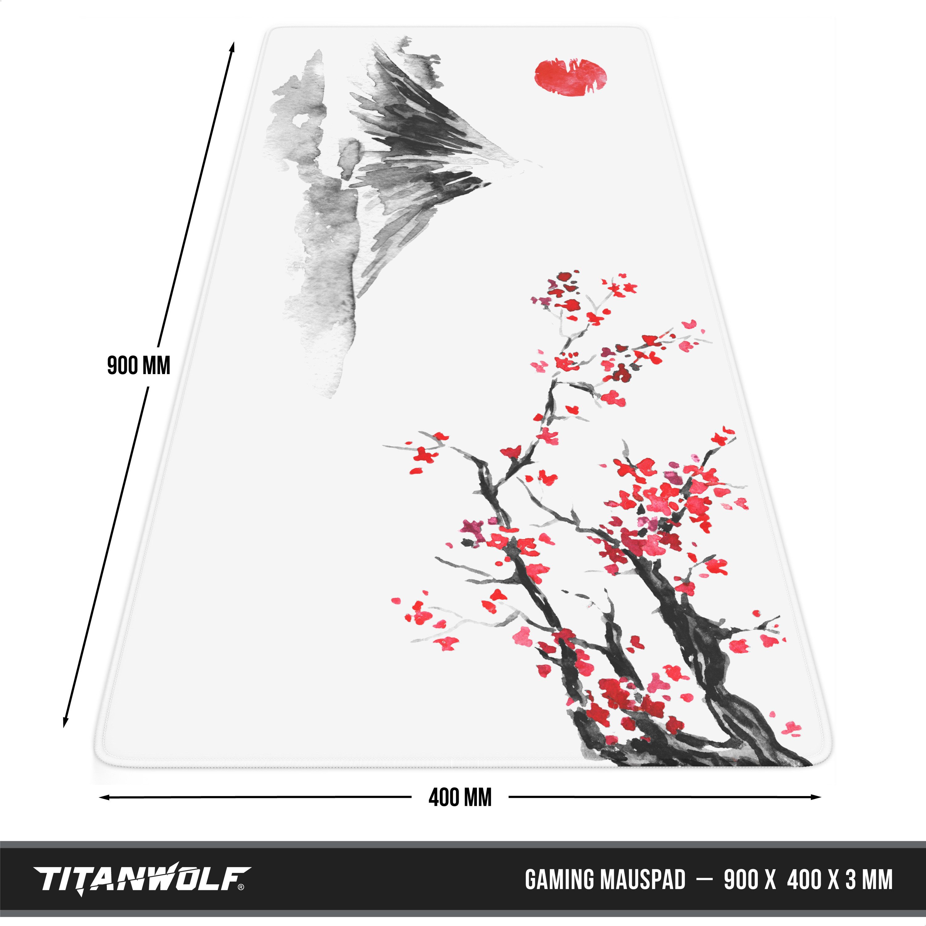 Titanwolf Gaming Mauspad XXL Speed Mousepad 900 x 400 x 3 mm, Schreibtischauflage, abwaschbar, rutschfeste Rückseite, Geschwindigkeit & Präzision, Ink Sakura 5