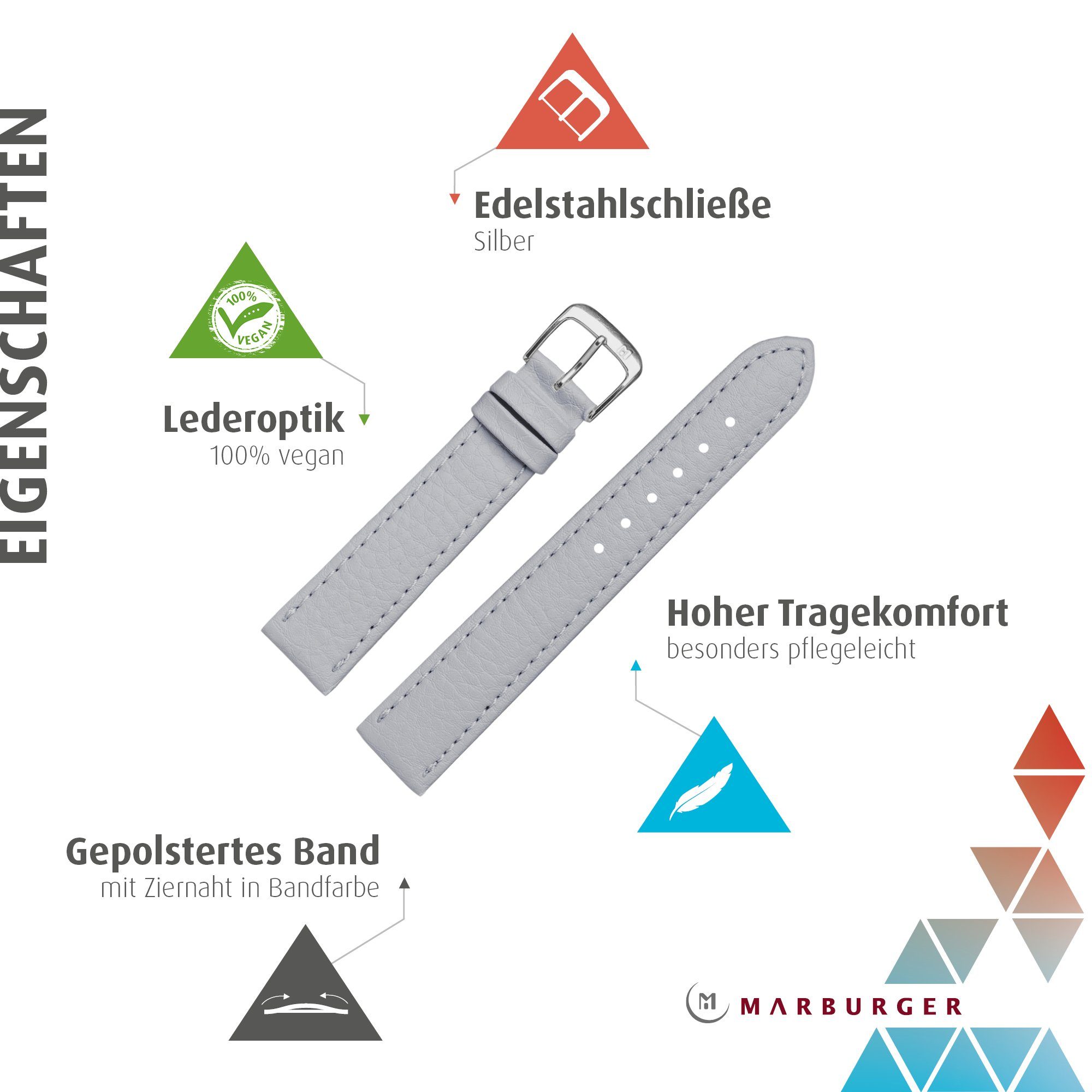 MARBURGER Uhrenarmband 18mm Kunststoff Vegan Grau günstig online kaufen