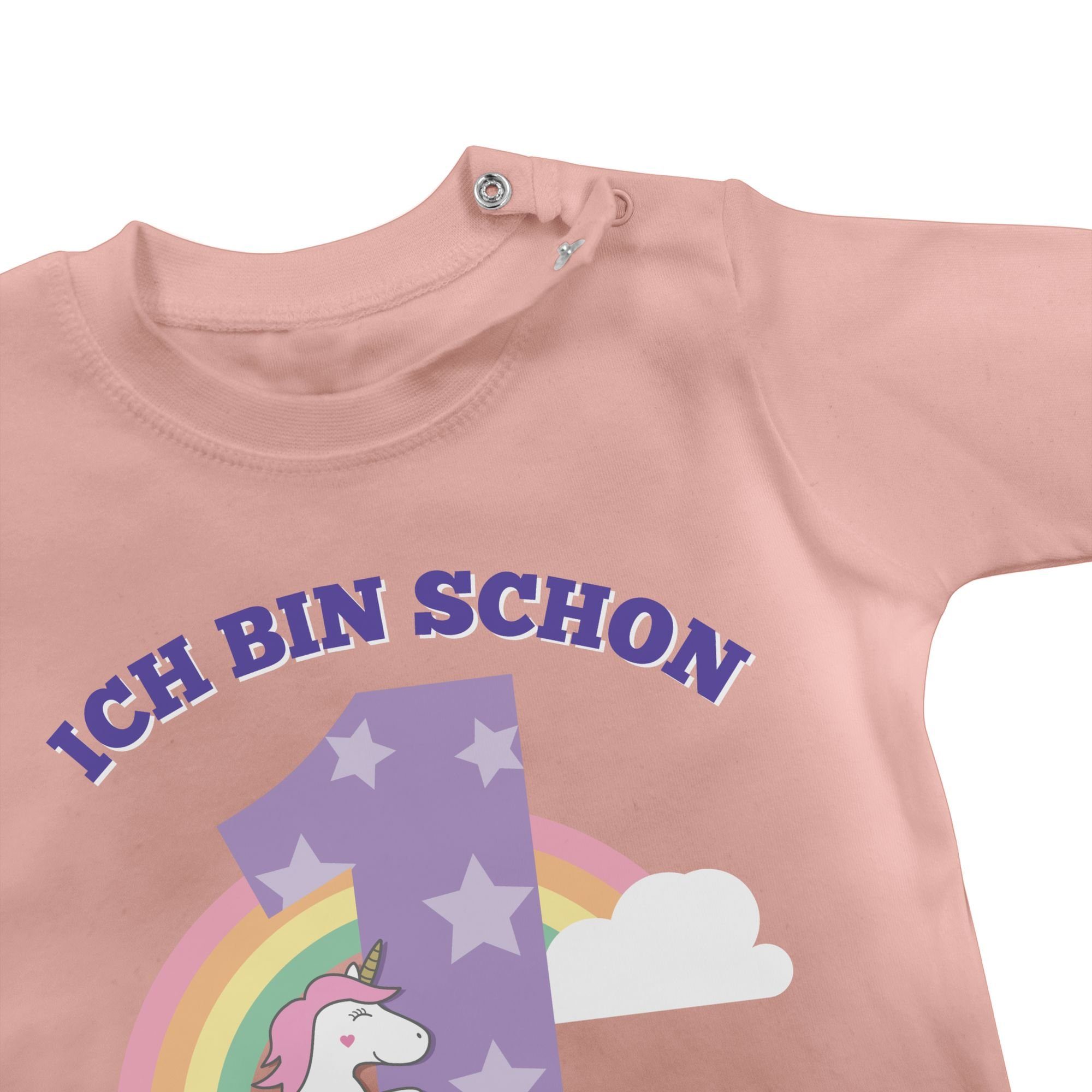 Shirtracer T-Shirt bin 1. Geburtstag Babyrosa Einhorn 1 eins Ich schon