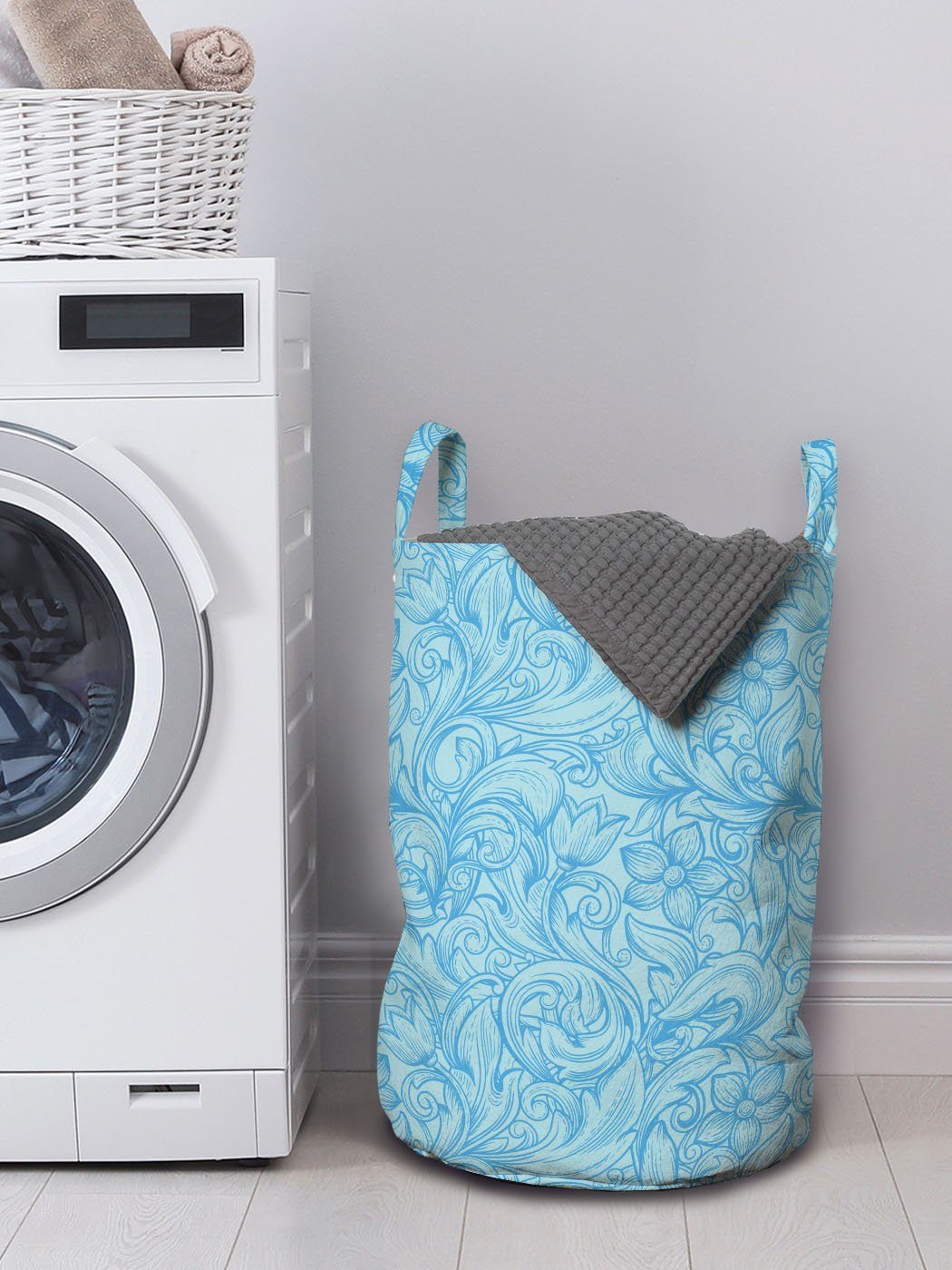 Kordelzugverschluss Abakuhaus Waschsalons, für Element Wäschesäckchen Komplizierte Buta Wäschekorb mit Paisley blau Griffen
