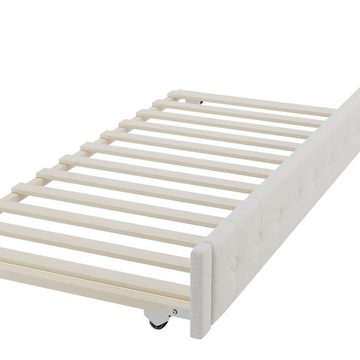 Tongtong Bett 90*200cm Sofabett, Tagesbett, mit ausziehbares rollbett,Beige, Sofabett