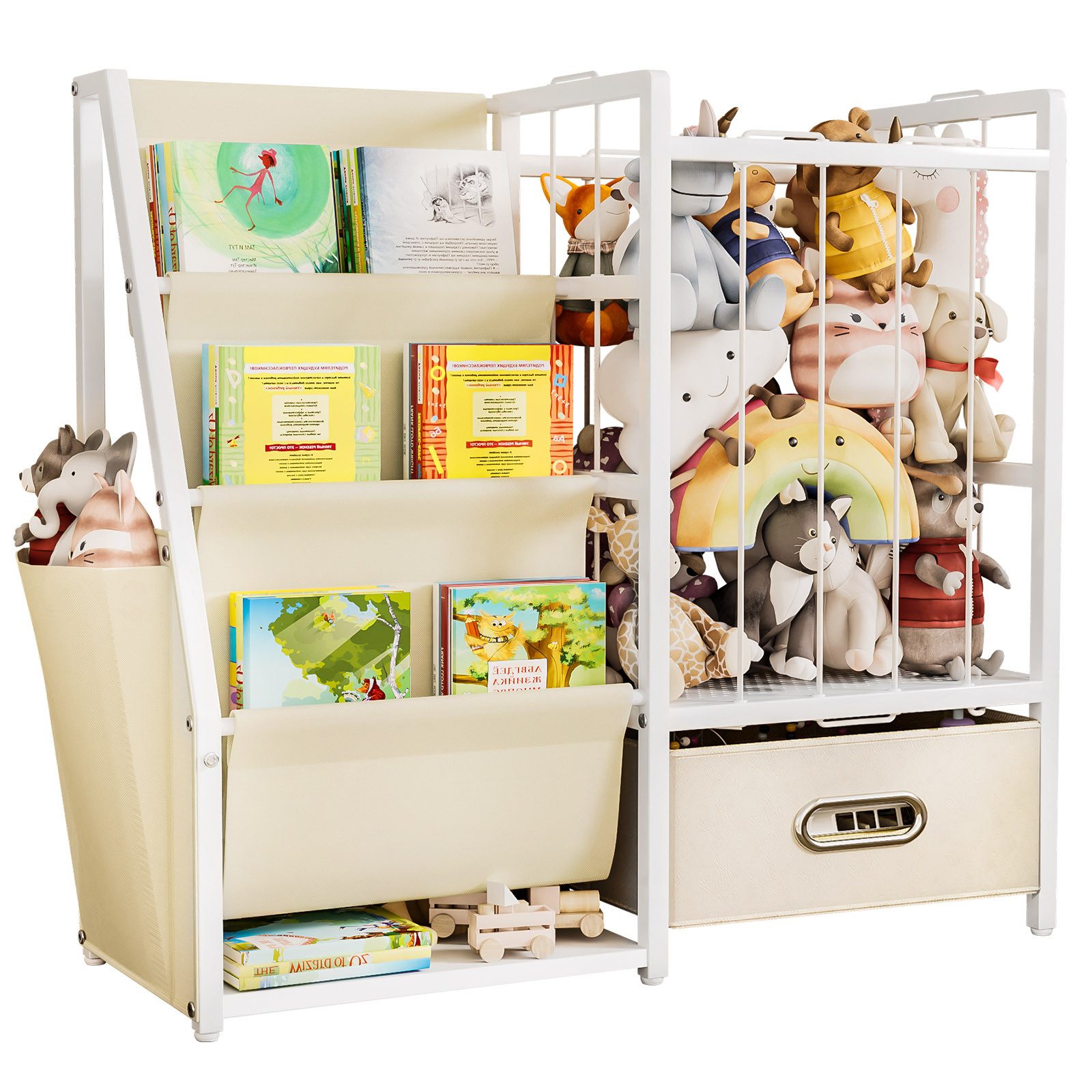 Yorbay Spielzeugtruhe 2 in 1 Bücherregal Kinderregal, Kinderzimmerregal mit Хранилищаsbox & Taschen, 84x30x76cm