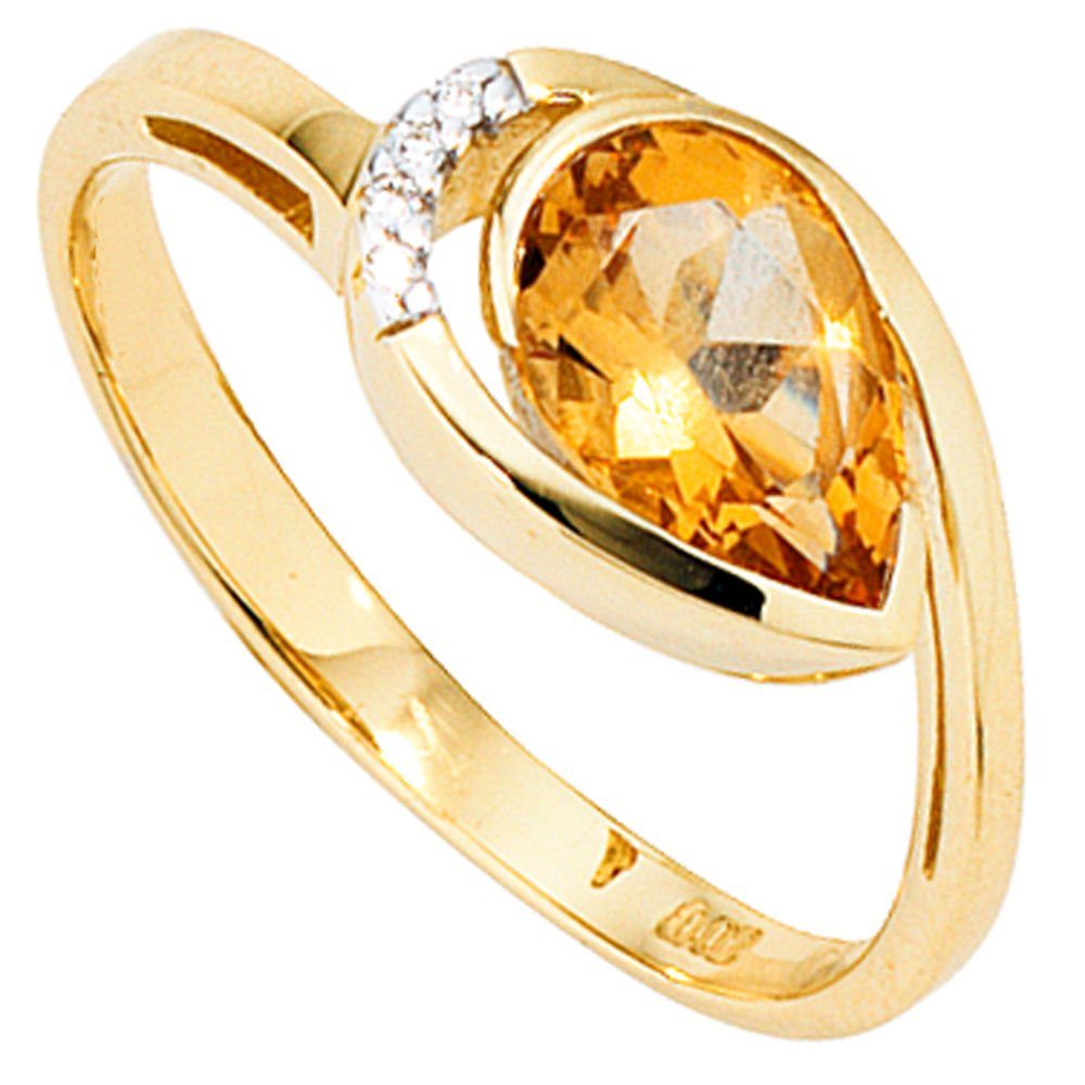 Goldring Ring, Citrin & 4 Brillanten, 585 Gelbgold