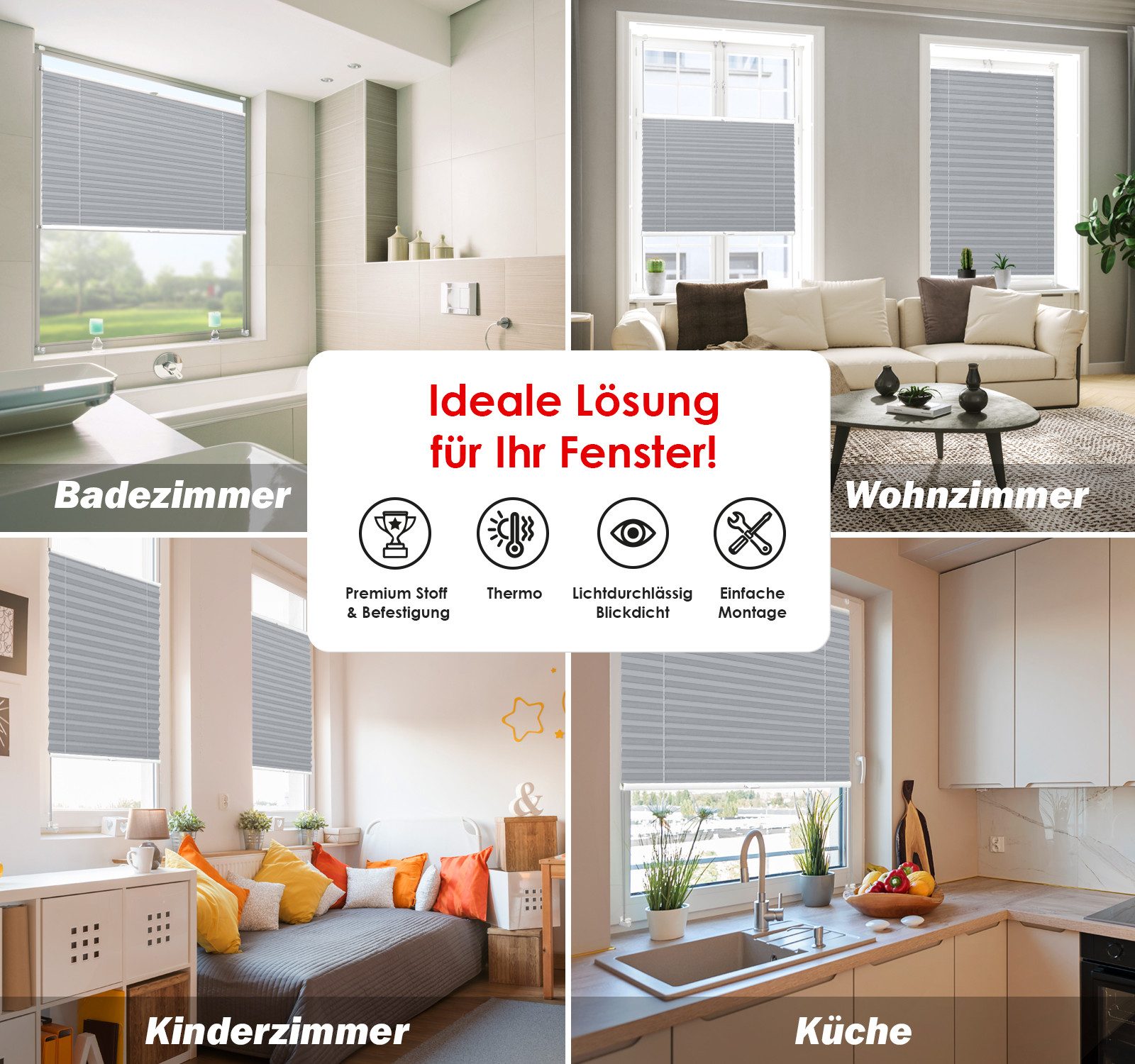 DomDeco Plissee Premium Thermo Plissee ohne Bohren, Sichtschutz, lichtdurchlässig, blickdicht, Klemmfix, Thermo-Wärmeschutz, verdunkelnd, blickdicht, Stufenlos
