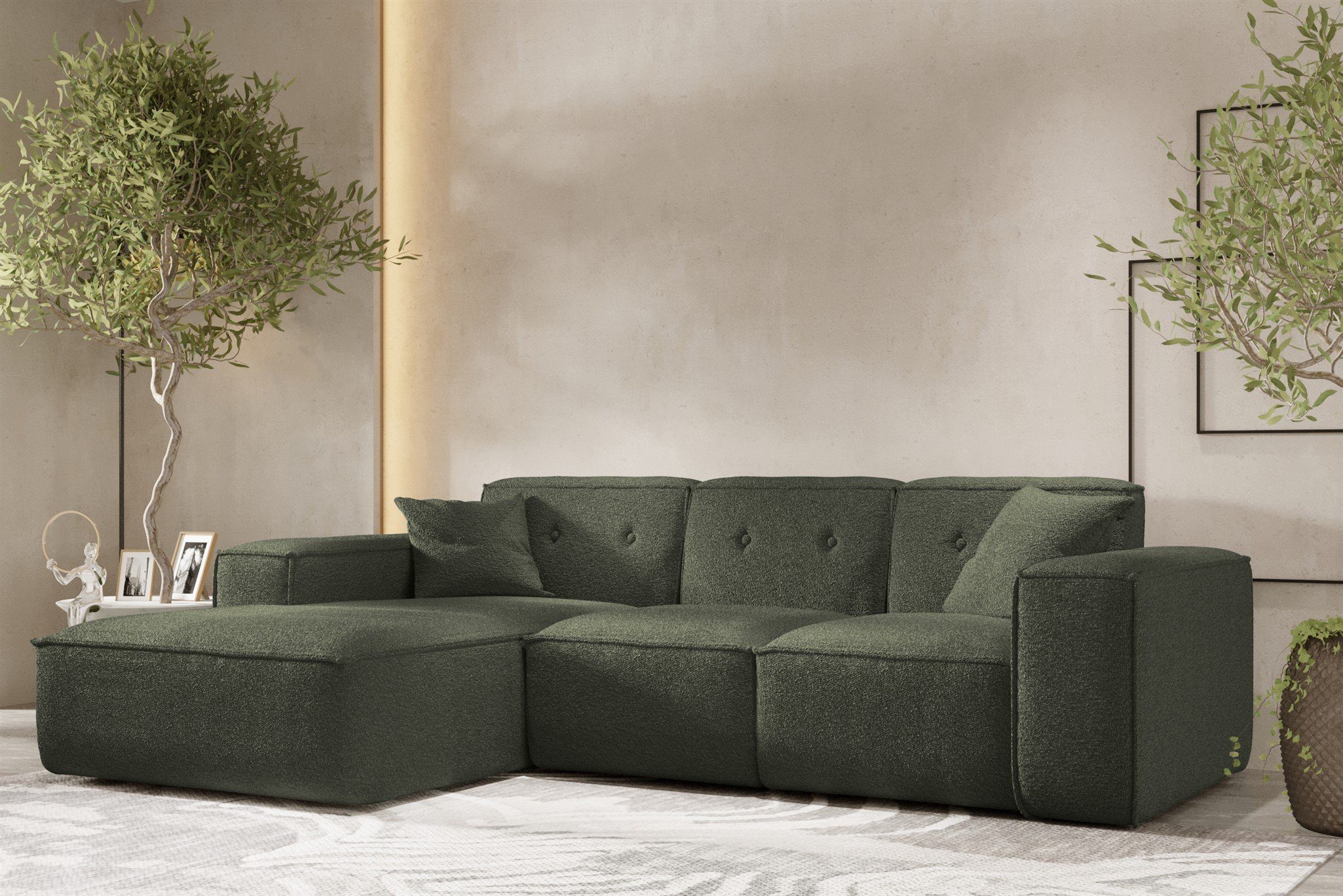 Fun Möbel Ecksofa Designersofa CESINA mane Rechts oder Links in Stoff, inkl. 2 Zierkissen, Rundumbezug