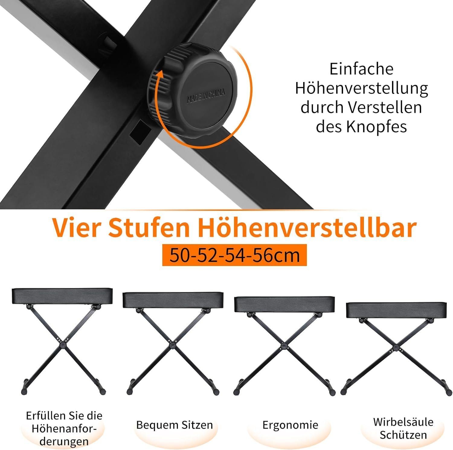 TLGREEN Klavierbank, Klavierhocker mit 8CM PU Kissen (Keyboardhocker, Klavierstuhl Hocker für Piano Keyboard), Höhenverstellbarer, X-förmiger Keyboard Hocker,Klappbare