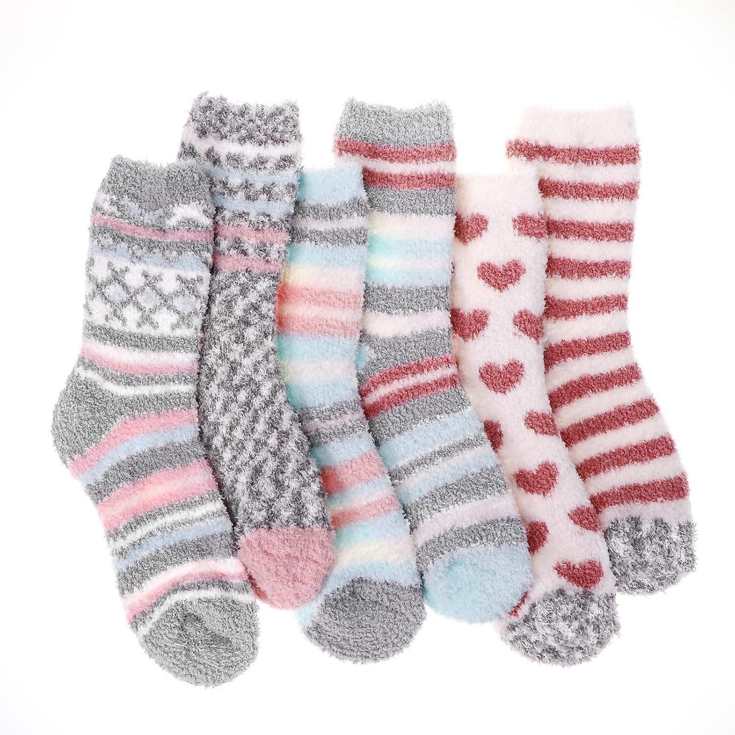 FOUORTUNATE-BEE Kuschelsocken 6 Paar Damen-Kuschelsocken aus Korallenvlies, warm & weich (6-Paar) 6er Set Damen-Wintersocken, warme Schlaf- & Haussocken