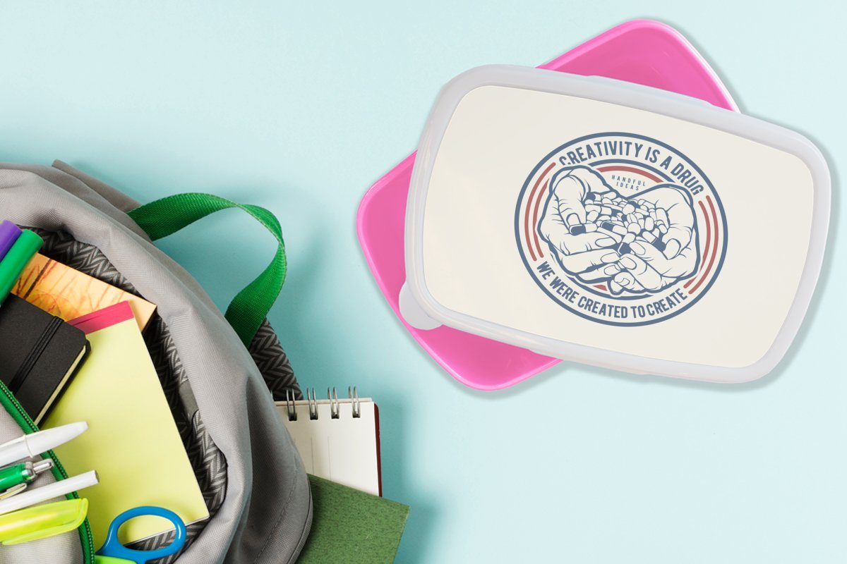 - Kunststoff Brotbox für - MuchoWow Brotdose Kinder, Kunststoff, rosa Pillen - Erwachsene, Vintage, Lunchbox Mädchen, (2-tlg), Zitat Snackbox, Kreativ