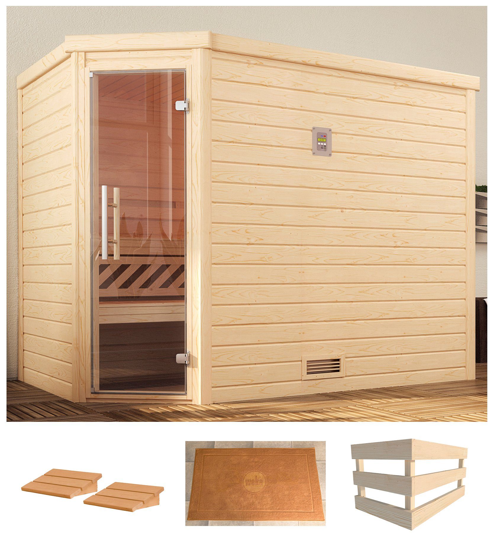 weka Sauna Turku Eck 2, BxTxH: 245 x 195 x 203,5 cm, 45 mm, ohne Ofen