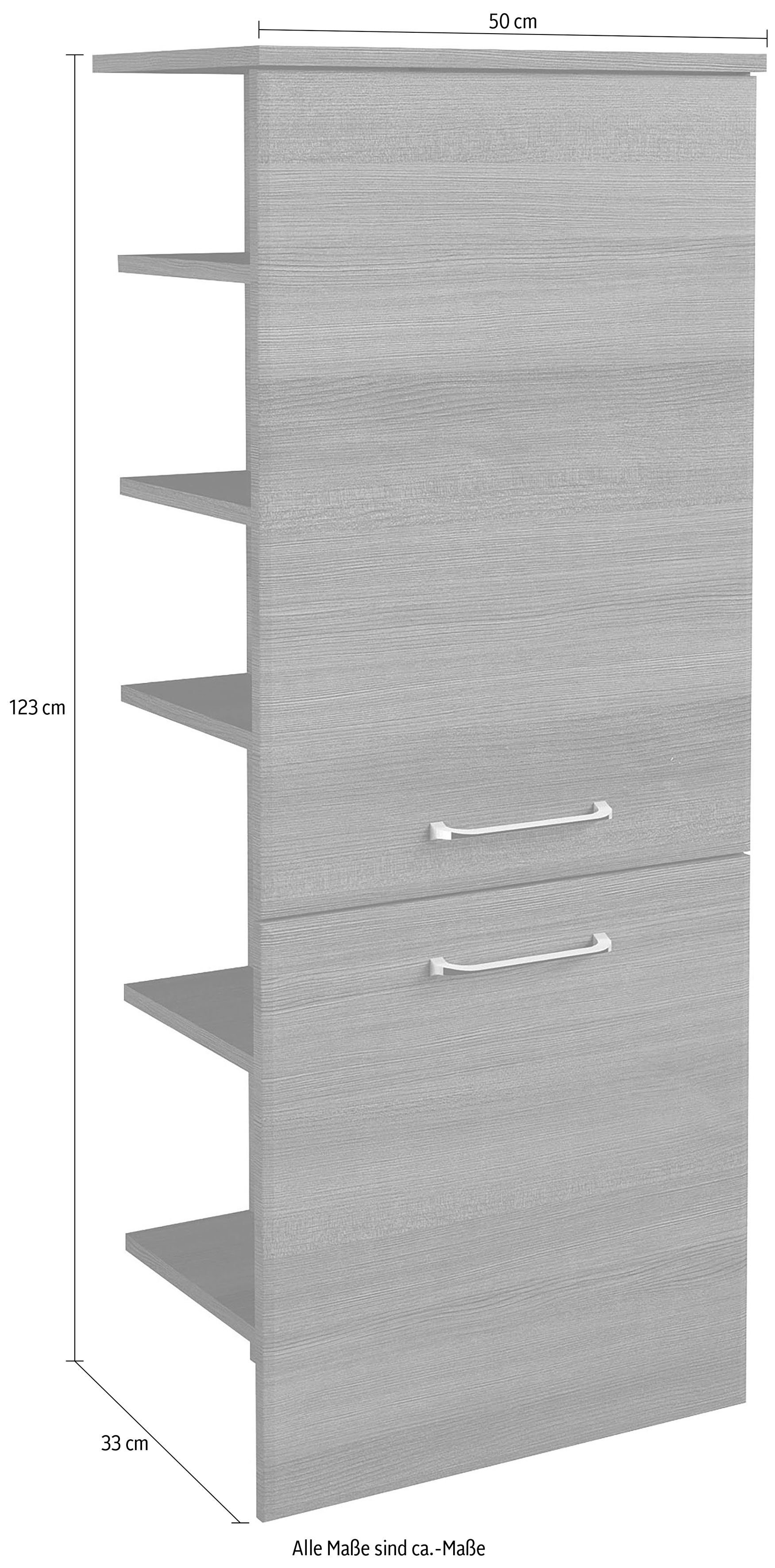 PELIPAL Midischrank Quickset Breite 50 | cm, Glaseinlegeböden, quer cm, Höhe Regal Graphit seitliches Struktur 123 Graphit/Graphit