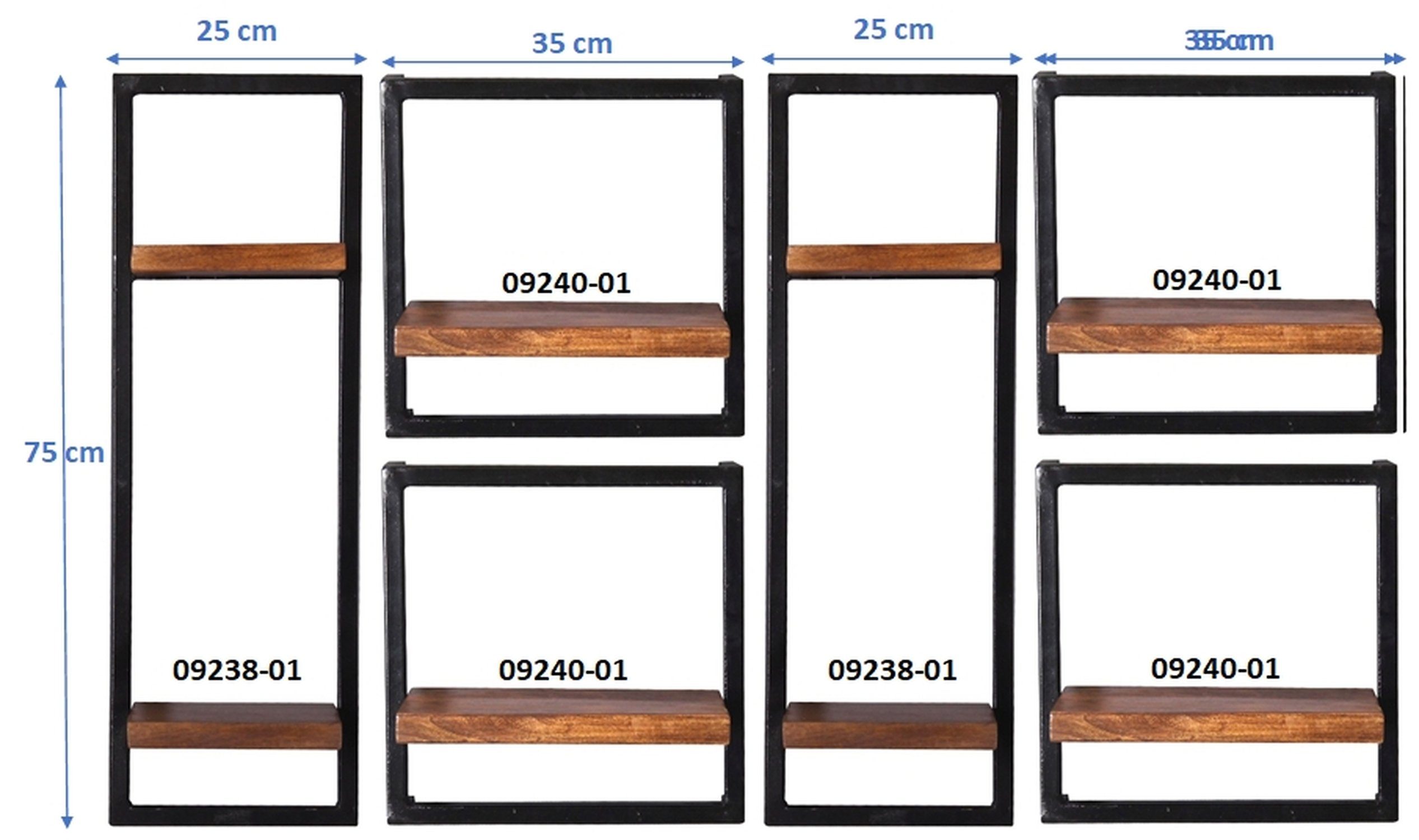 TPFLiving Wandregal Louisville - toller Materialmix aus Mangoholz und Altmetall, Wandregal im modernen Industrial Look - natur mit antikschwarz, Produktlinie: Kentucky - Breite: 135 cm, Höhe: 75 cm, Tiefe: 25 cm