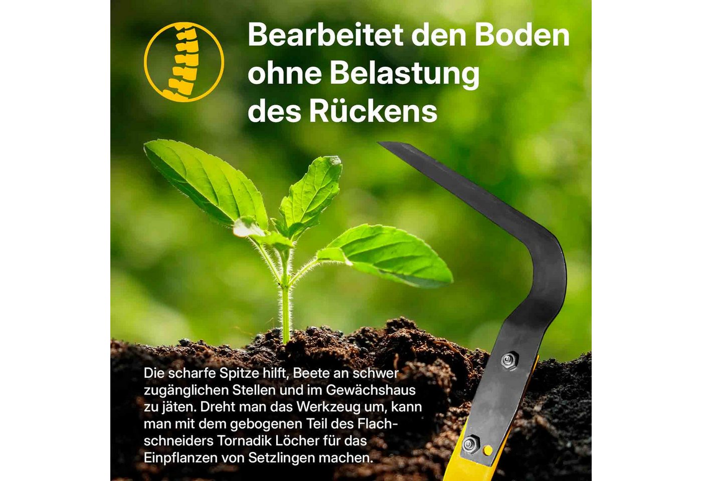 Thumbnail - Tornadica Gartenhacke Hacke Flachschneider Gartengerät, 17 cm Arbeitsbreite, Multifunktionales Gartenwerkzeug 140 cm Kul...