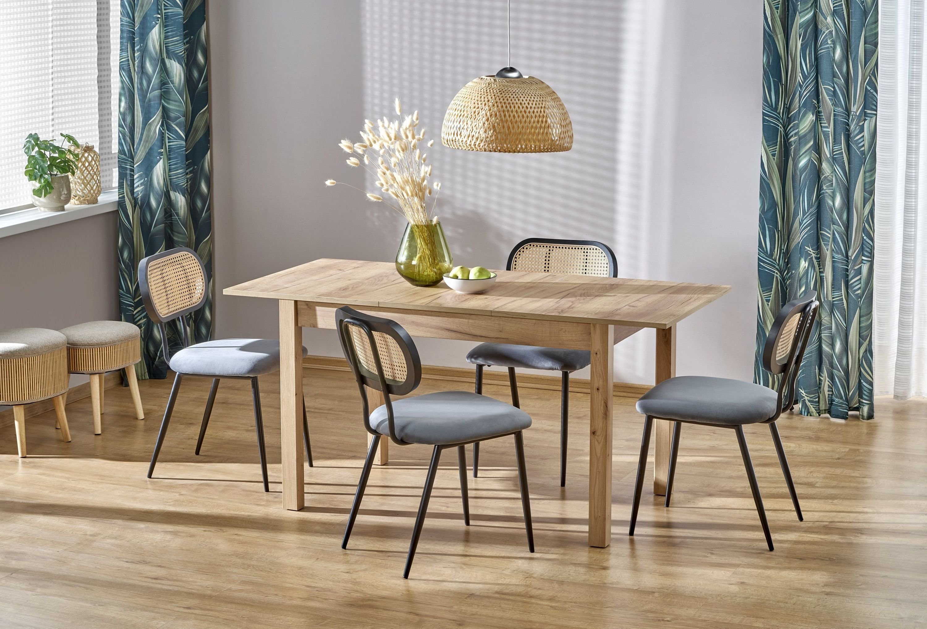 designimpex Esstisch Design HAM-111 Tisch Eiche Gold craft ausziehbar 118 bis 158 cm