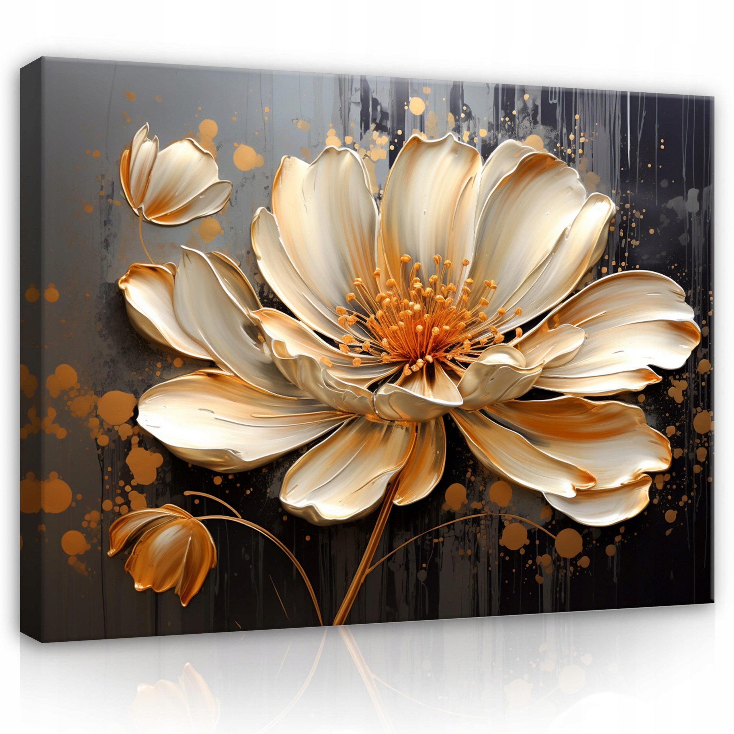 Wallarena Leinwandbild Blumen in Braun im modernen 3D-Design für Wohnzimmer, Blumen (1 St), mit Blütenknospen mit Holzrahmen mit Aufhängevorrichtung 60x40cm