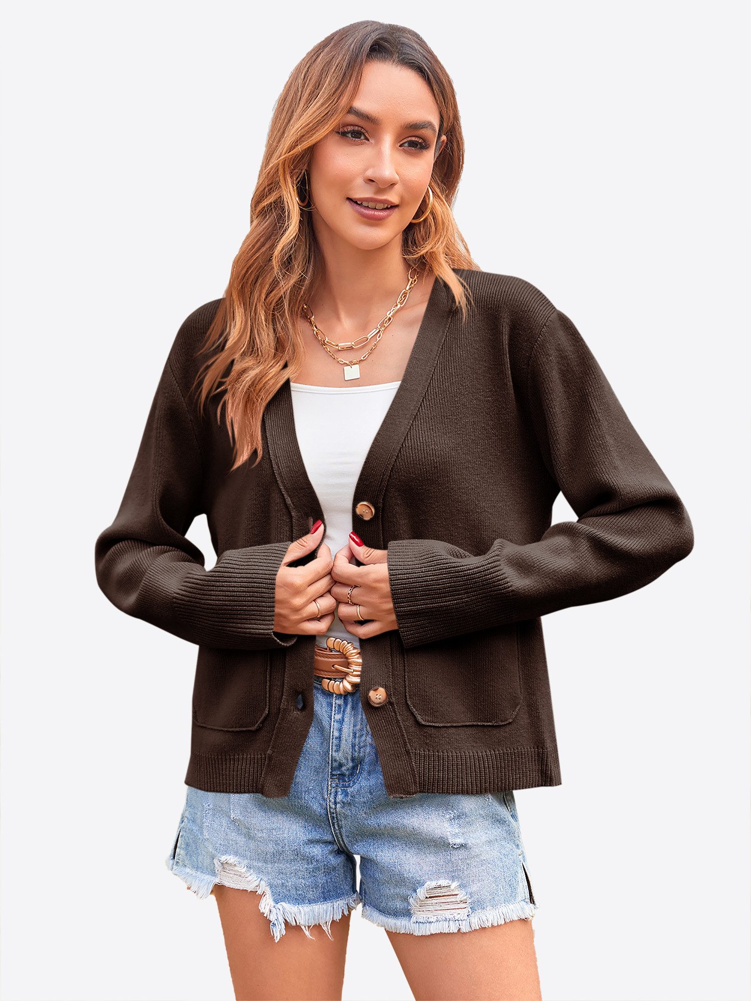 Imily Bela Cardigan Damen Kurze Strickmäntel mit Knopfleiste (Packung, 1-tl günstig online kaufen