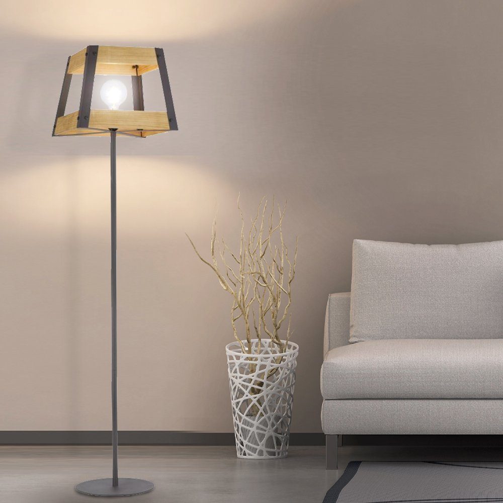 etc-shop RETRO Decken Fluter Stehlampe, Wohn Zimmer Steh Leuchte inklusive, Filament Leuchtmittel Warmweiß, Beistell LED Holz