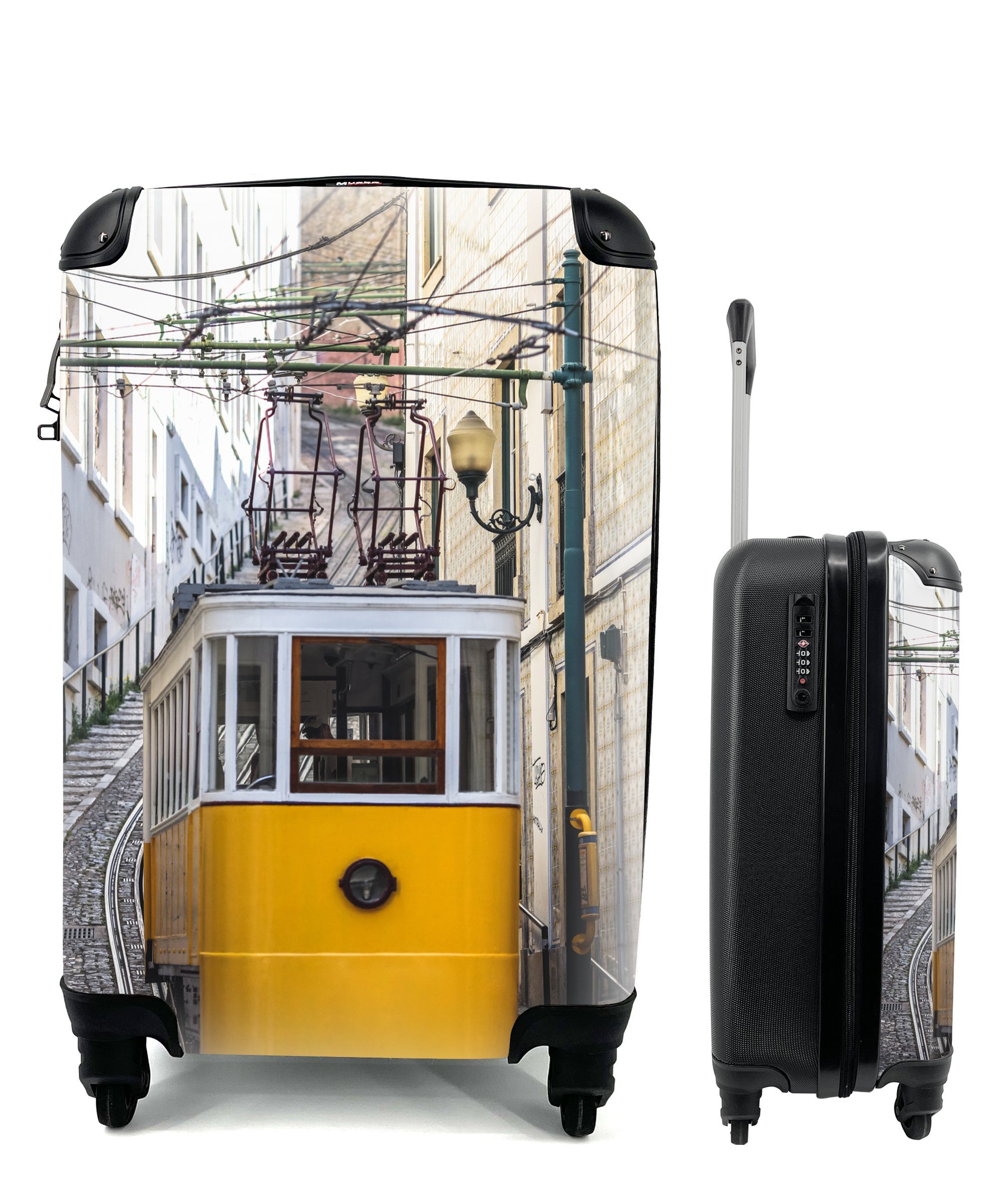 Reisekoffer rollen, Eine in Ferien, Handgepäckkoffer Straßenbahn Handgepäck mit auf Rollen, Reisetasche für Lavra-Seilbahn bleibt der stecken, 4 MuchoWow Lissabon Trolley,