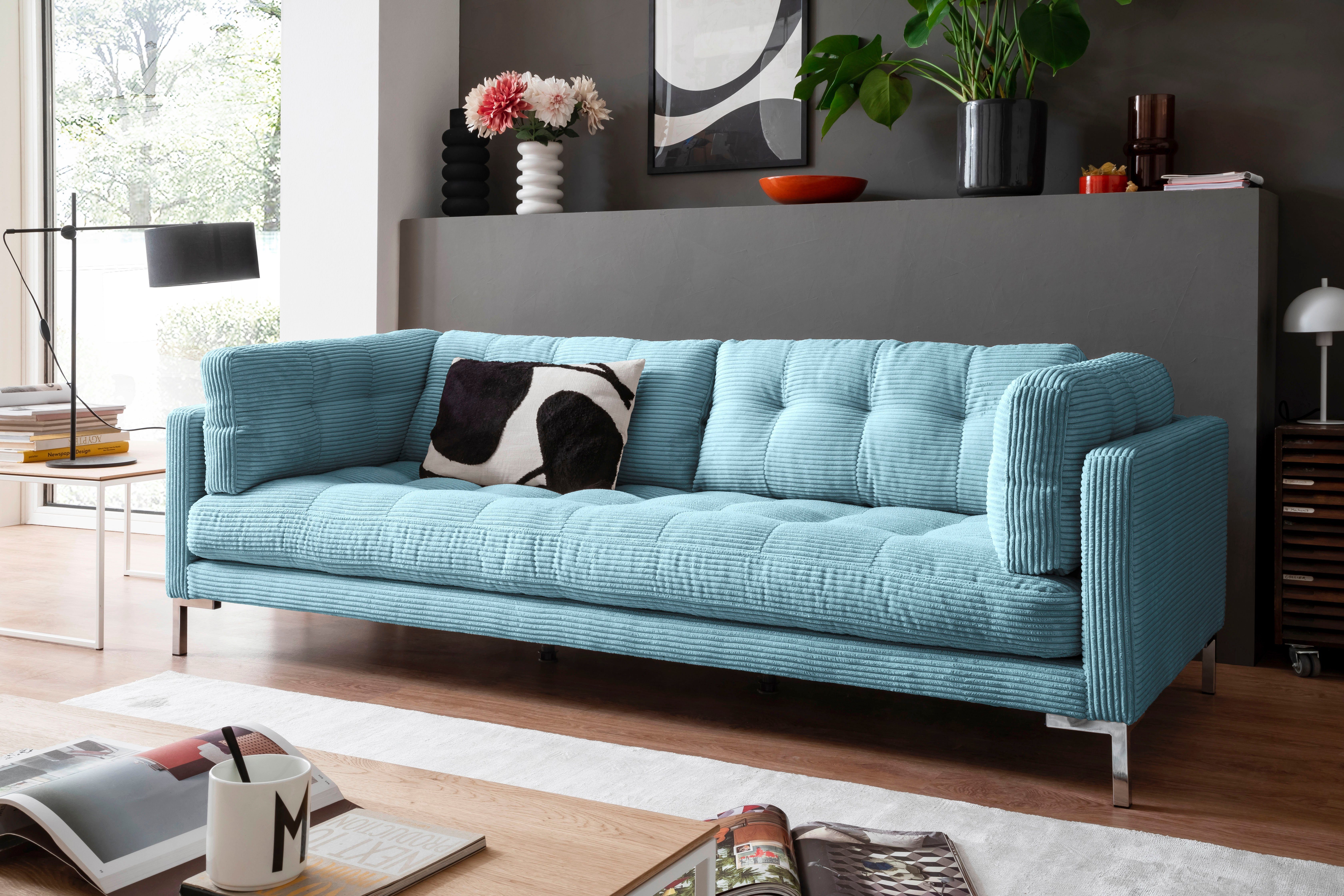 OTTO home 3-Sitzer Landau, in Cord-Stoff mit Metallfuß
