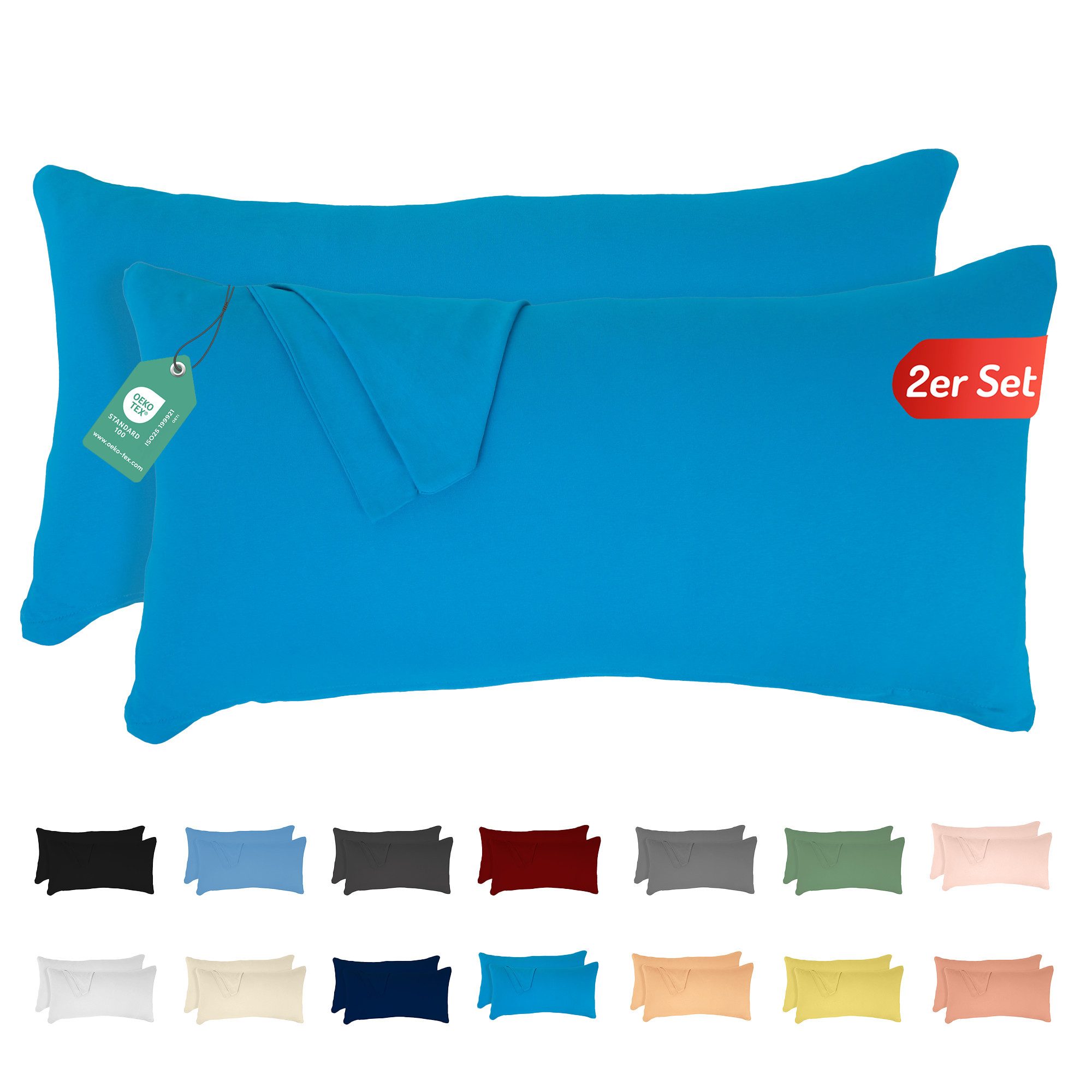 livessa Kissenbezug 2er Set Kissenbezug Kissenhülle Baumwolle Jersey Reißverschluss weich, %100 Baumwolle Jersey Stoff 140 g/m², Ultra Weich und Atmungsaktiv