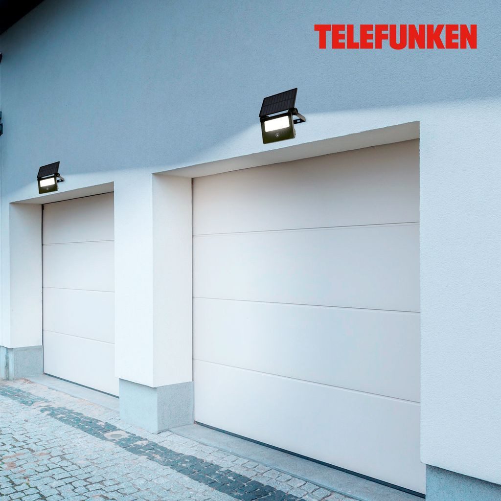 Telefunken Flutlichtstrahler 322605TF, LED fest integriert, 2700K - Extra-Warmweiß, LED Strahler Solar 14x11,5x18 cm Schwarz 2W 1000 Lumen Solarleuchten