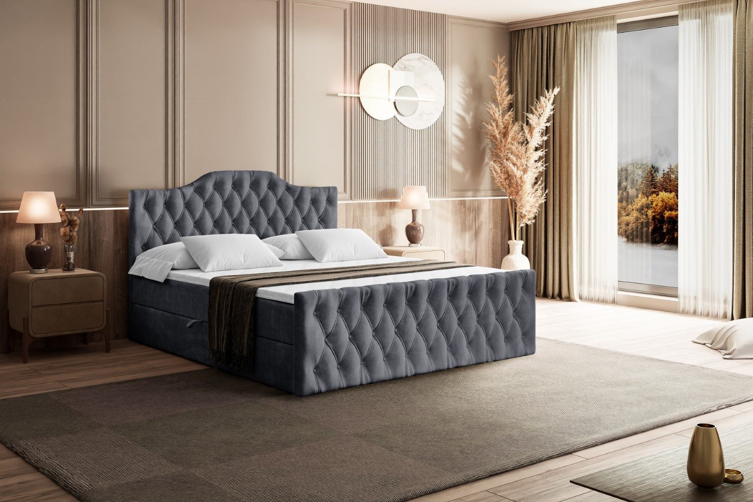 ALTDECOR Boxbett VILA-1-Z (Multipocket-Matratze H4, H3 Matratze Bonellfederung, Topper, Kopfteil), Doppelbett mit Fußteil