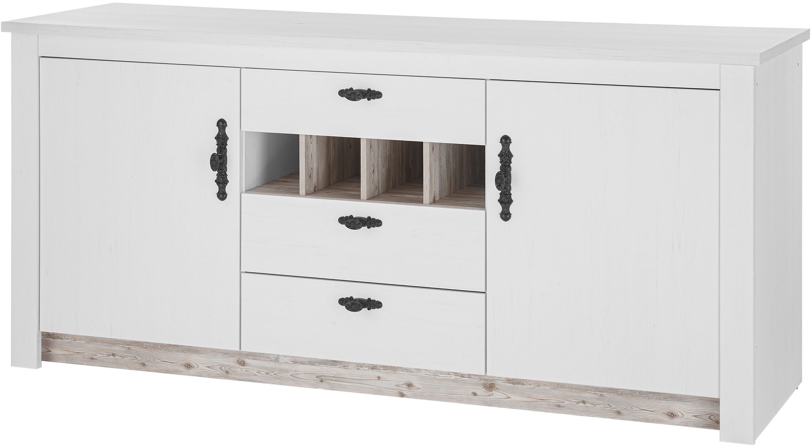 Home affaire Unterschrank Florenz, Кухниunterschrank in Pinie Weiß, Unterschrank mit verschnörkeltem Metallgriff, im Landhausstil, Arbeitshöhe 92 cm