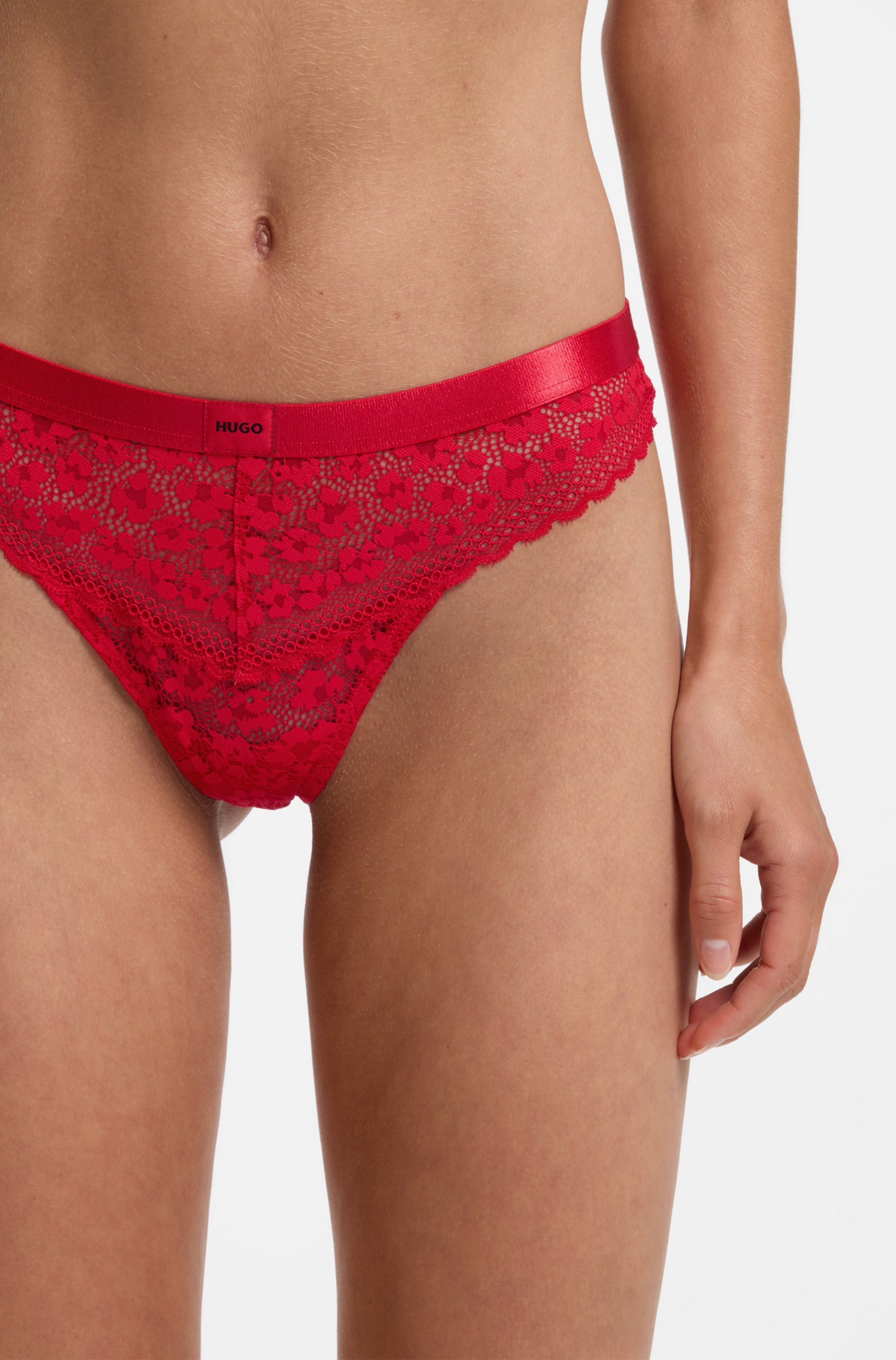 HUGO String SAVANA aus Spitze mit Leopardenmuster und Logo am Bund