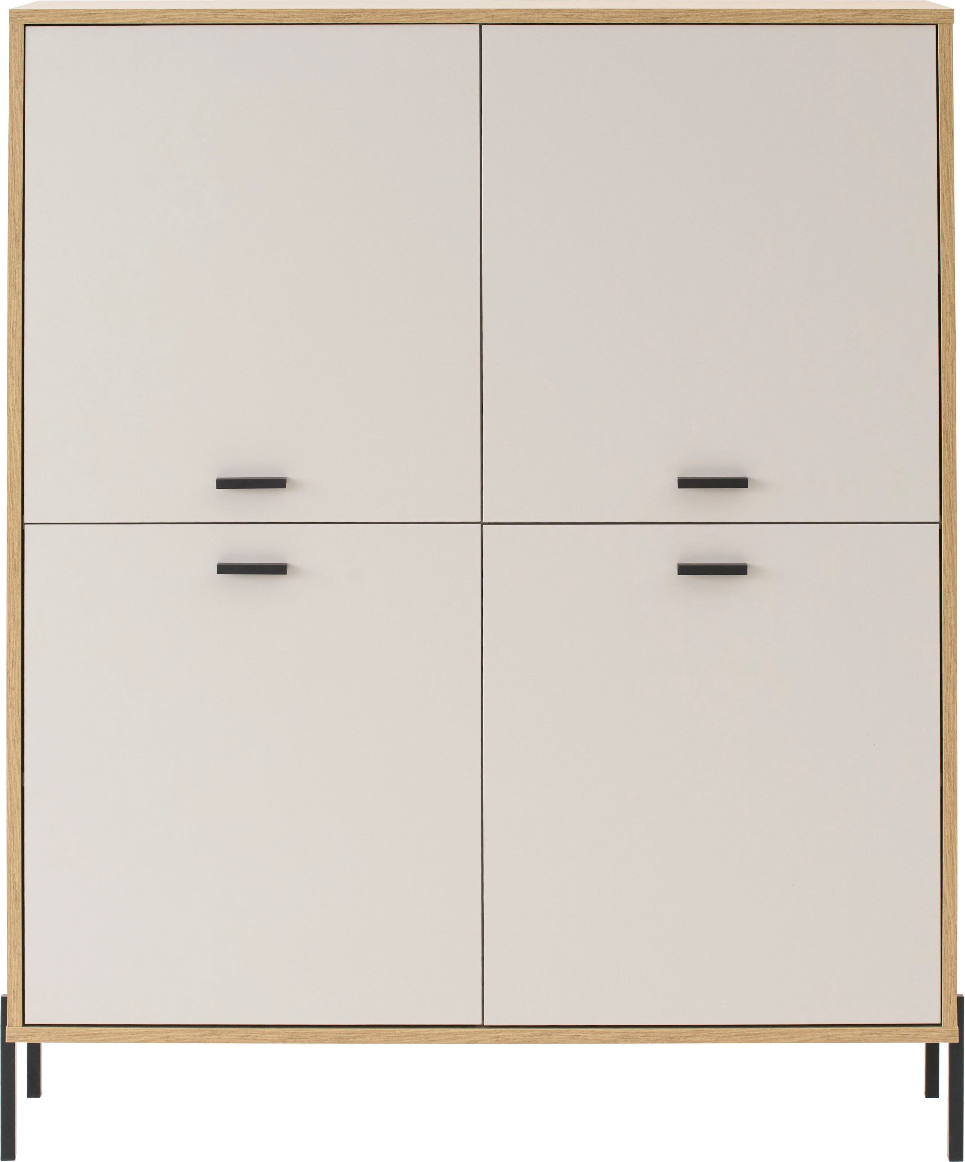 Home affaire Highboard Fredericia, Hochkommode, modernder Stauraum in Kaschmir, zeitlos, schwarze Metallgriffe und -füße, ausreichend Stauraum
