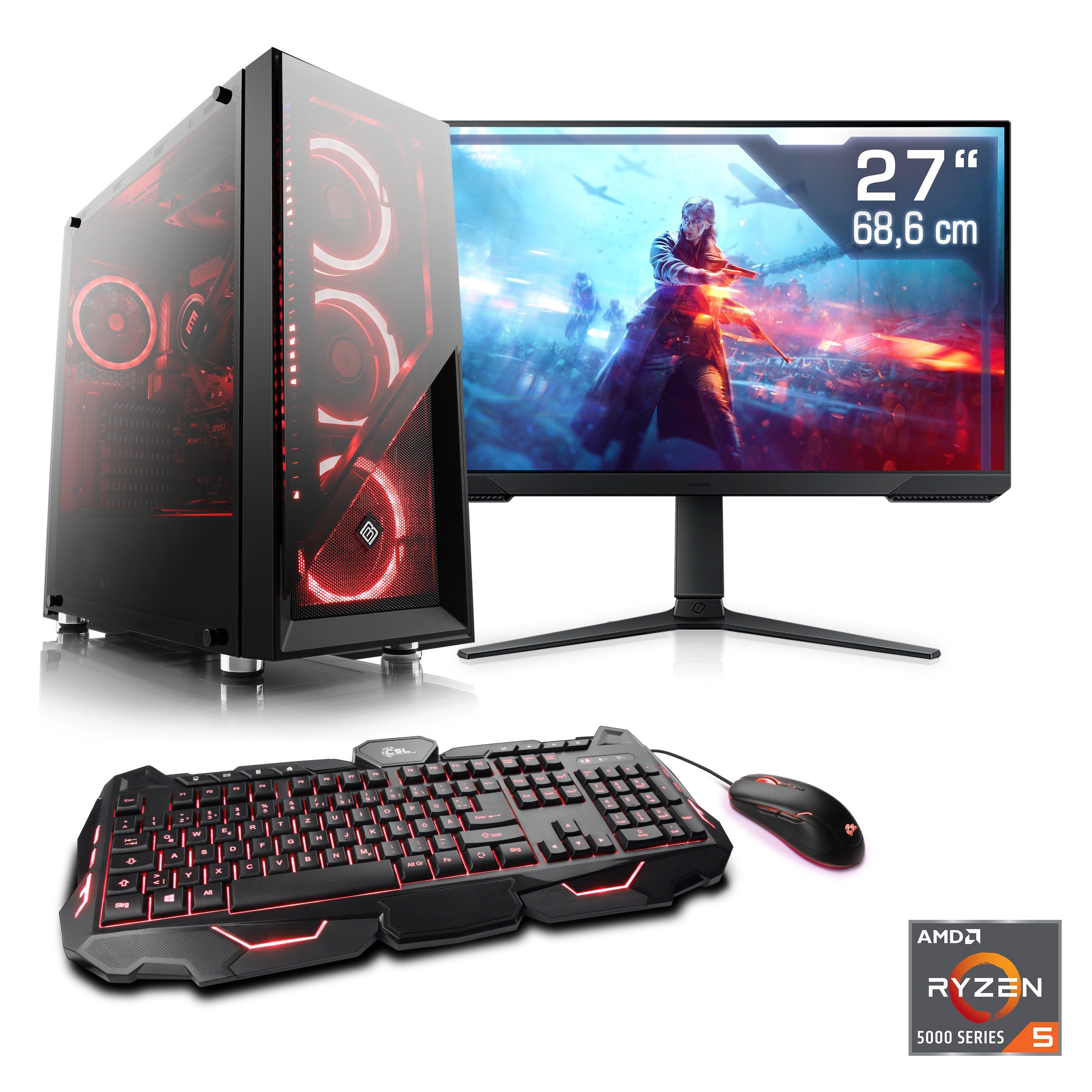 CSL HydroX V28321 Gaming-PC-Komplettsystem (27", AMD Ryzen 5 5600G, Radeon Graphics, 32 GB RAM, 1000 GB SSD)
