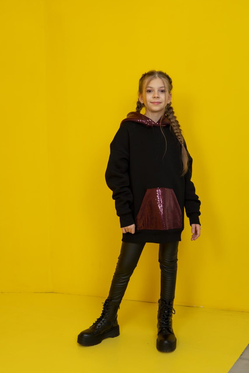 LEMONI Hoodie Warmer langer Kapuzenpullover aus Baumwolle mit Pailletten Pailletten
