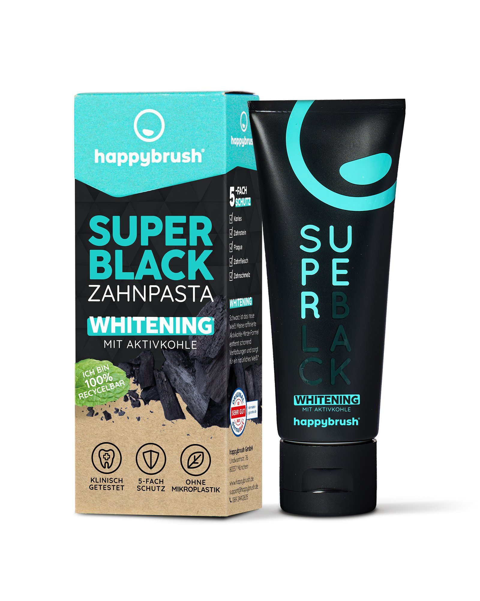 happybrush Zahnpasta SuperBlack Einzelpack, (Einzelpackung)