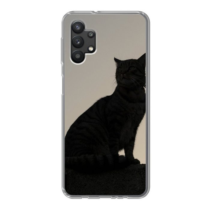 MuchoWow Handyhülle Katze - Dunkelheit - Zaun Handyhülle Samsung Galaxy A32 5G Smartphone-Bumper Print Handy