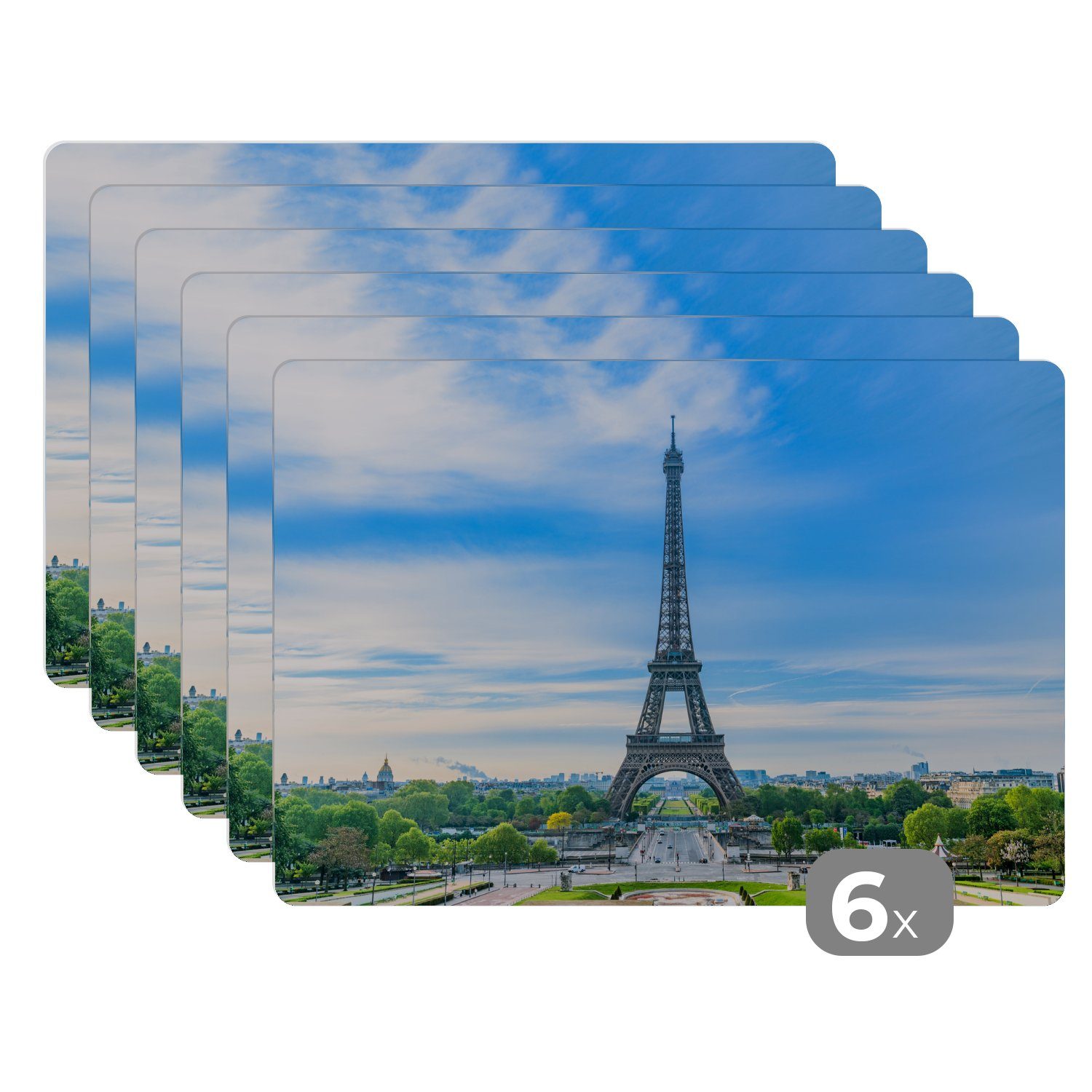 Platzset, Der Eiffelturm vor einer farbenprächtigen Kulisse, MuchoWow, (6-St), Platzset, Platzdecken, Platzmatte, Tischmatten, Schmutzabweisend