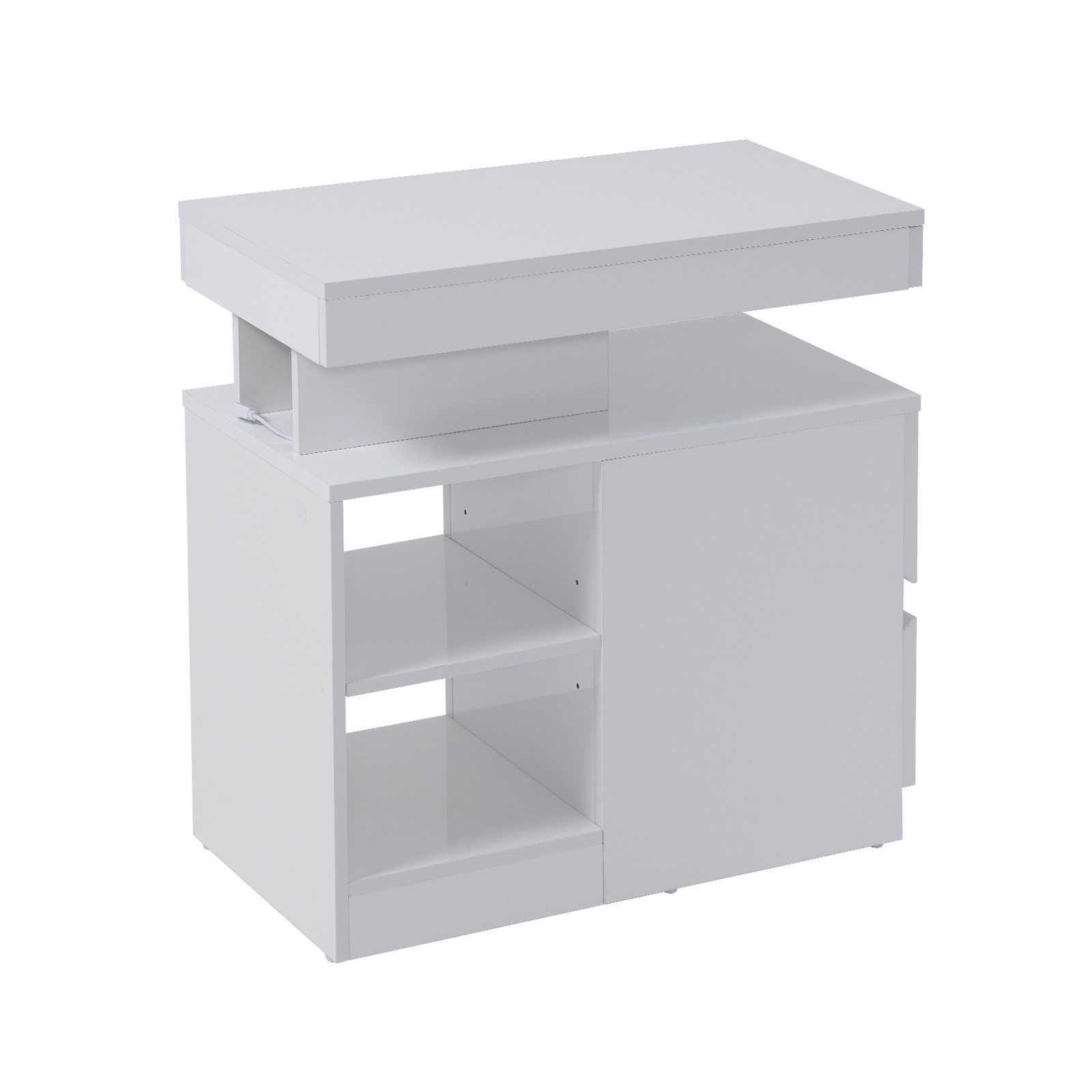 JOIVI Beistelltisch Moderner Beistelltisch im Hochglanz (Wohnzimmertisch in 60 x 32 x 62 cm, Kaffeetisch mit 2 Schuhbladen), Sofatisch für Wohnzimmer, Schlafzimmer, Büro, Weiß