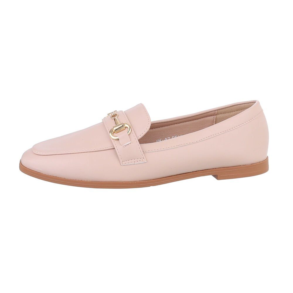 Ital-Design Damen Mokassins Freizeit Slipper Blockabsatz Mokassins in Beige günstig online kaufen