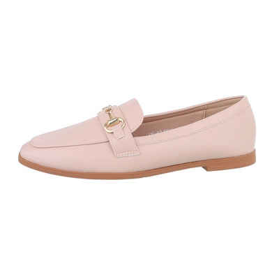 Ital-Design Damen Mokassins Freizeit Slipper Blockabsatz Mokassins in Beige