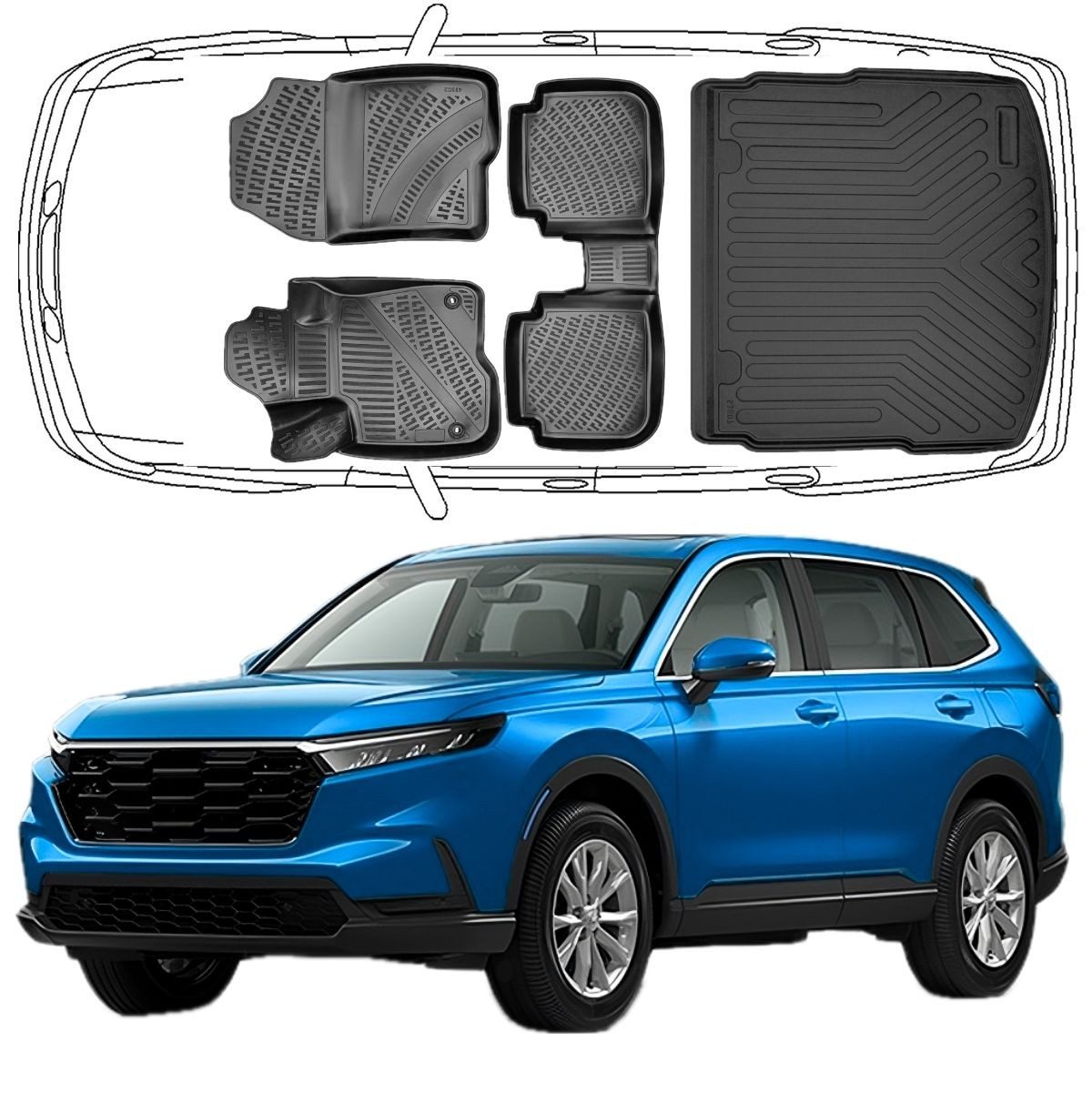 Trimak Passform-Fußmatten Oder Kofferraumwanne Oder Set kompatibel mit Honda CR-V, Honda CR-V 6.Gen ab 2022 Gummimatten Auto & Untere Kofferraummatte