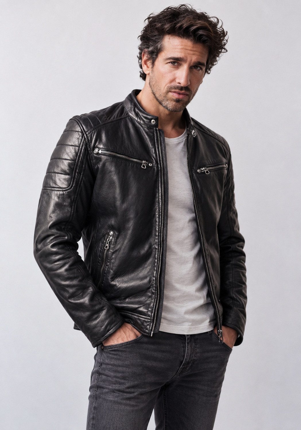 Gipsy by Mauritius Lederjacke GBDerry Herren Bikerjacke aus Lammnappa Leder
