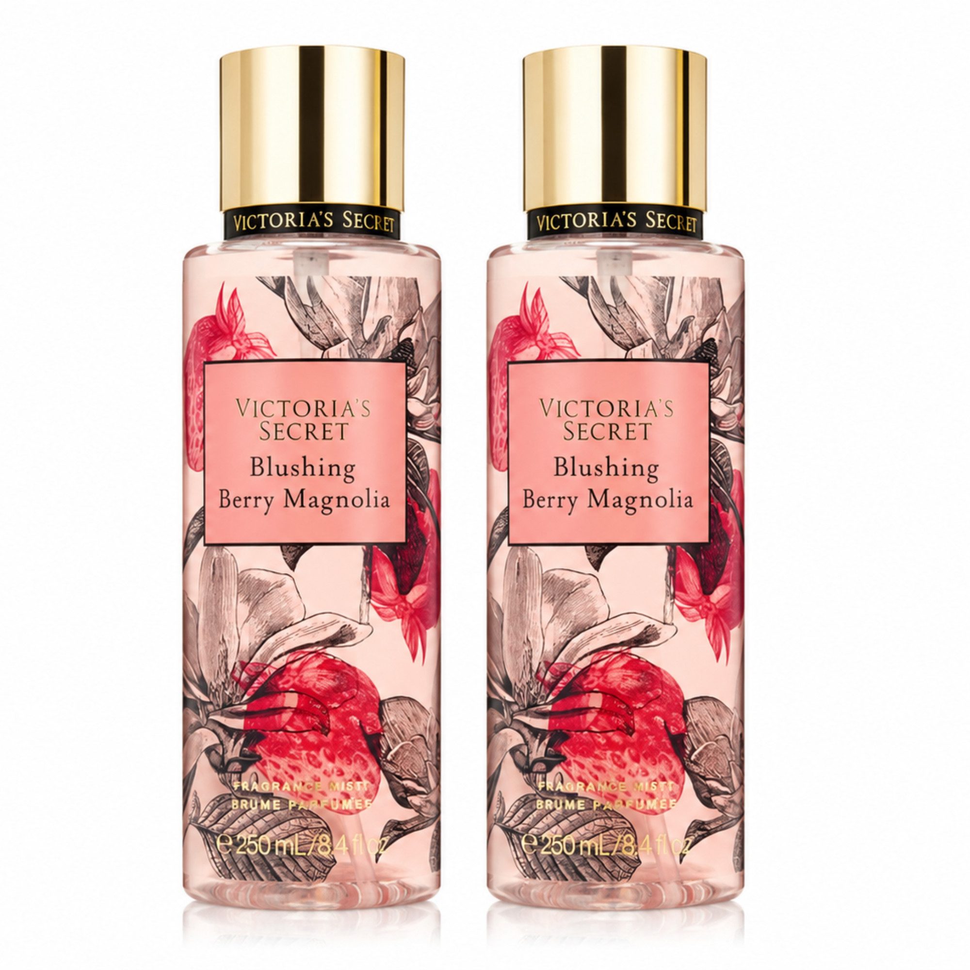 Victorias Secret Duft-Set Blushing Berry Magnolia Fragrance Mist Doppelpack 2 × 250 ml, 2-tlg., Doppelpack mit fruchtig-floralem Duft und 500 ml Gesamtinhalt