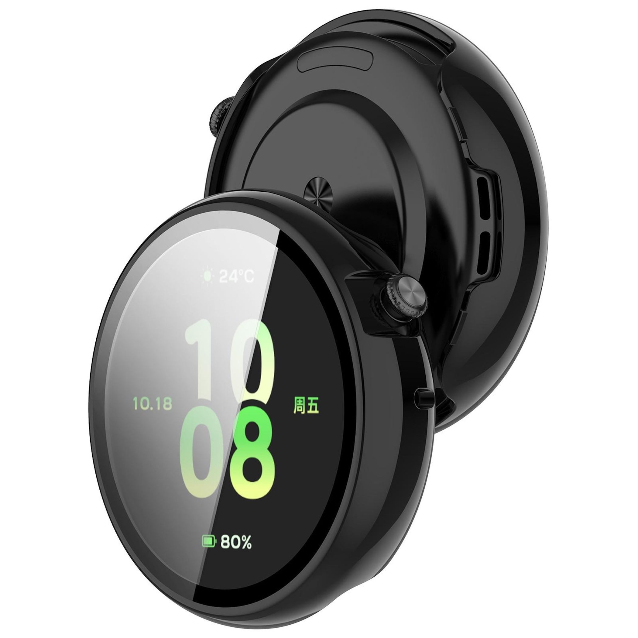 Wigento Smartwatch-Hülle + Schutzglas für Honor Watch Fit Full Cover PC Schutz Gehäuse Schwarz, Schutzhülle aus PC + Hart Glas für Rundumschutz