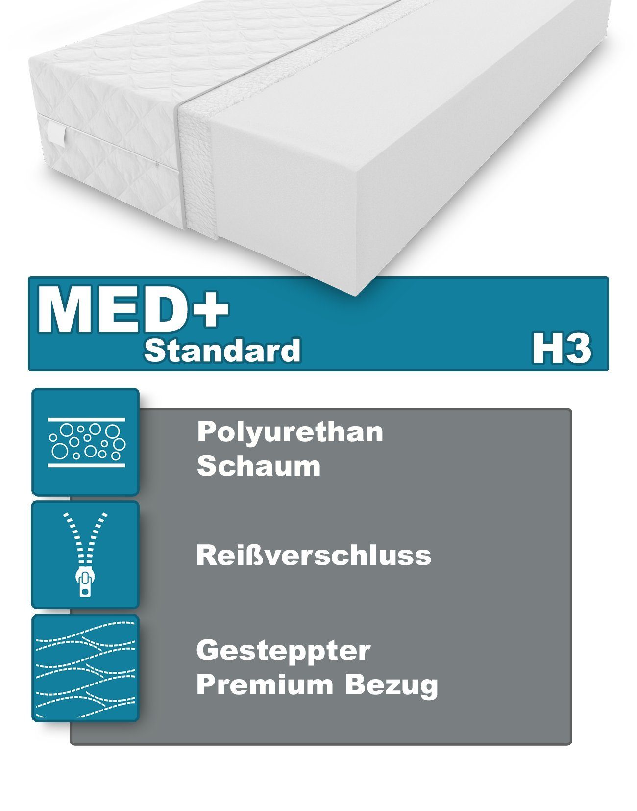 Matratze Kaltschaum 10 hoch 160 MED+ KingMatratzen, cm, Kaltschaummatratze Rollmatratze H3 x 10 Standard 200 cm cm