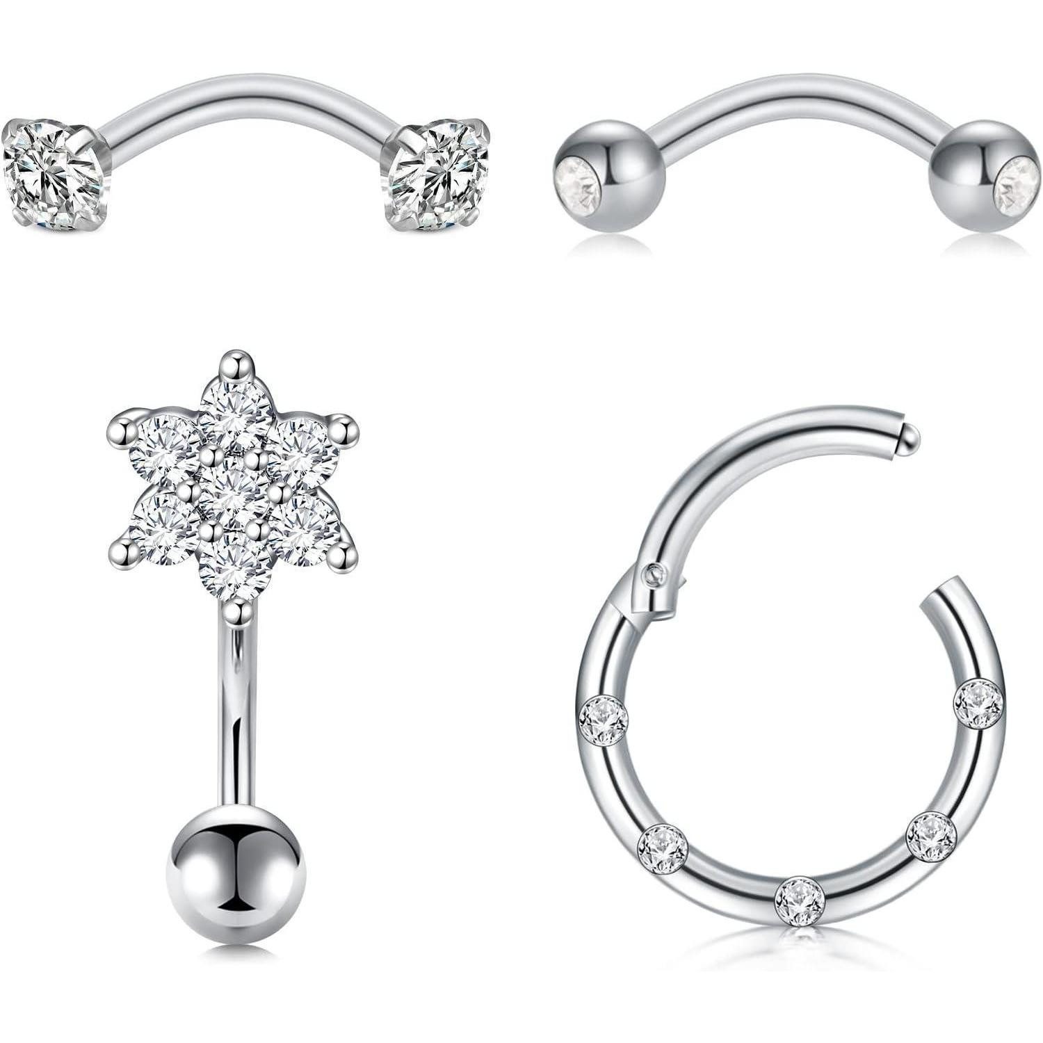 LuxusKollektion Augenbrauenpiercing Augenbrauenpiercing 16G 8mm Chirurgenstahl Rk08 4teiliges silber Set