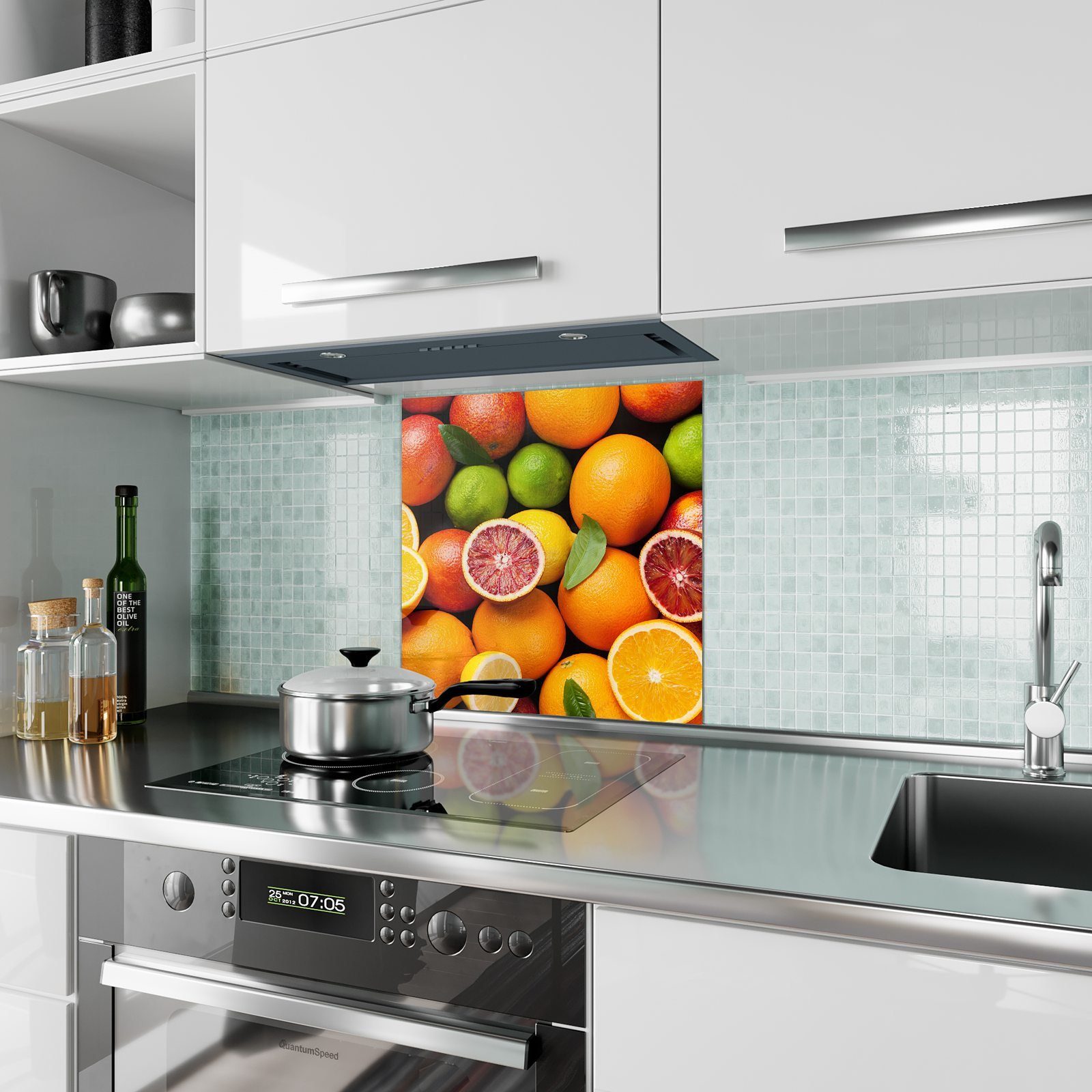 Primedeco Küchenrückwand Küchenrückwand Glas Zitrusfrüchte Motiv mit Spritzschutz gemischt