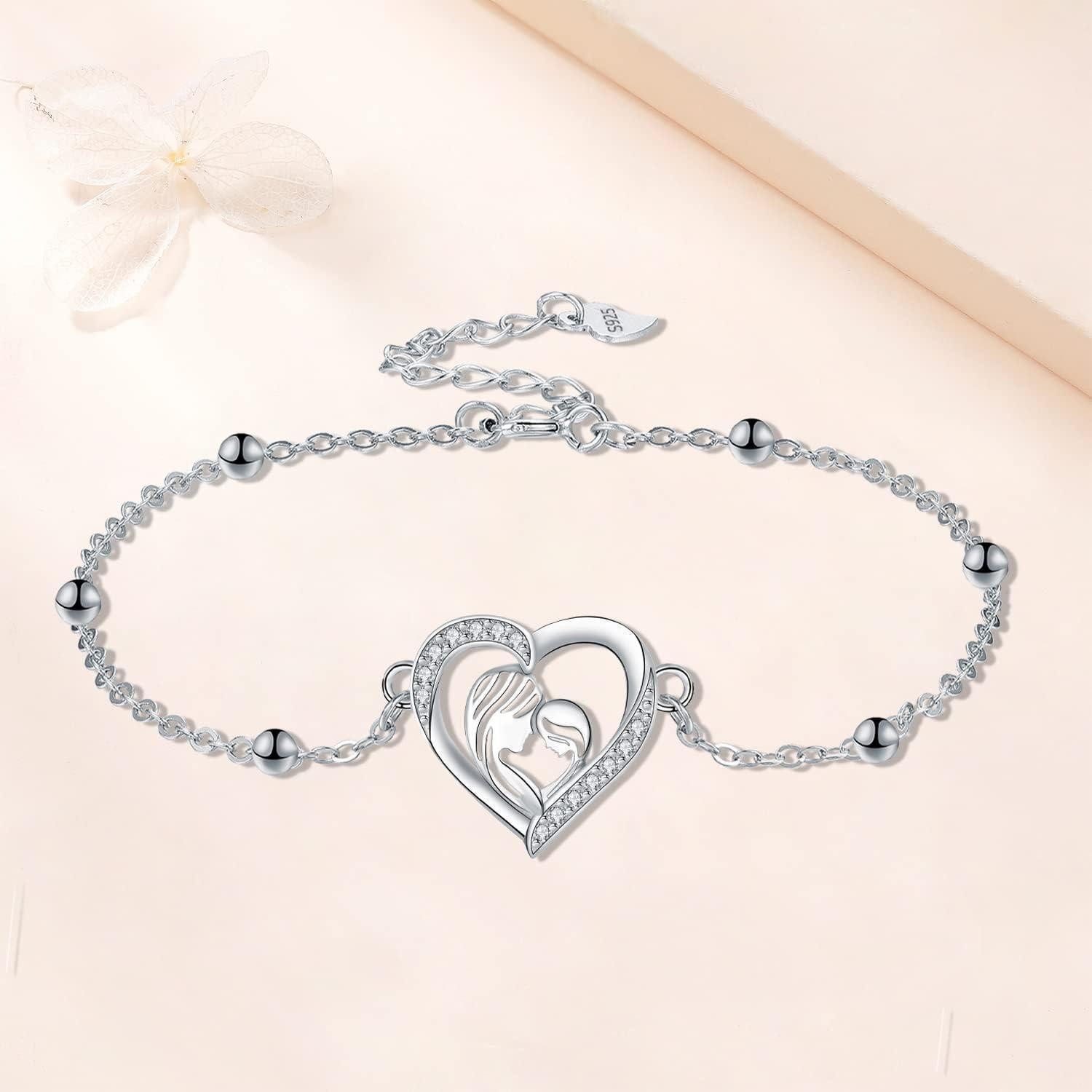LuxusKollektion Charm-Armband Mutter Tochter Armband 925 Sterling Silber Herz Anhänger Schmuck – Bild 3 von 5