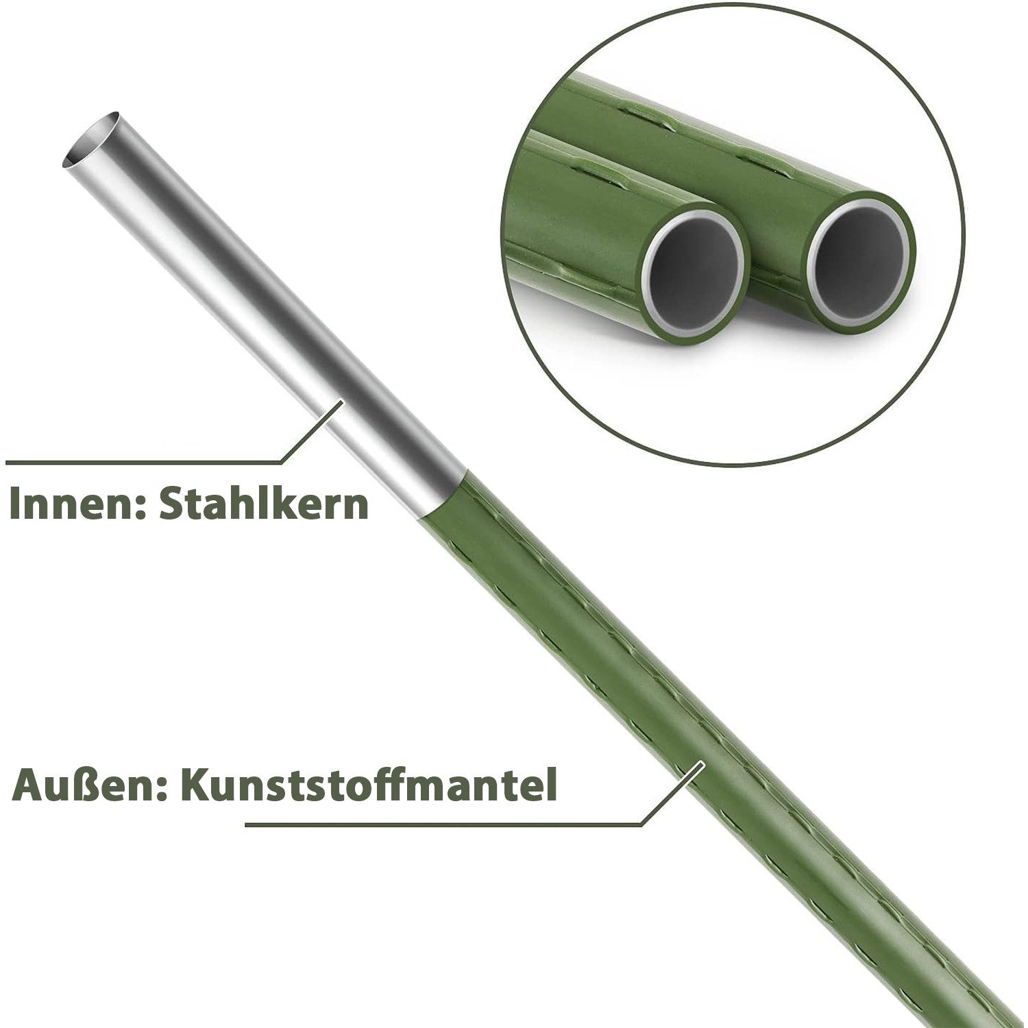 Sekey Rankhilfe Rankhilfe Tomaten Pflanzstab Pflanzstäbe, Aus Stahl und Kunststoff, 20 St., Kunststoff Beschichtetes Stahlrohr Rostfrei Pflanzenstab für Blumen – Bild 4 von 5