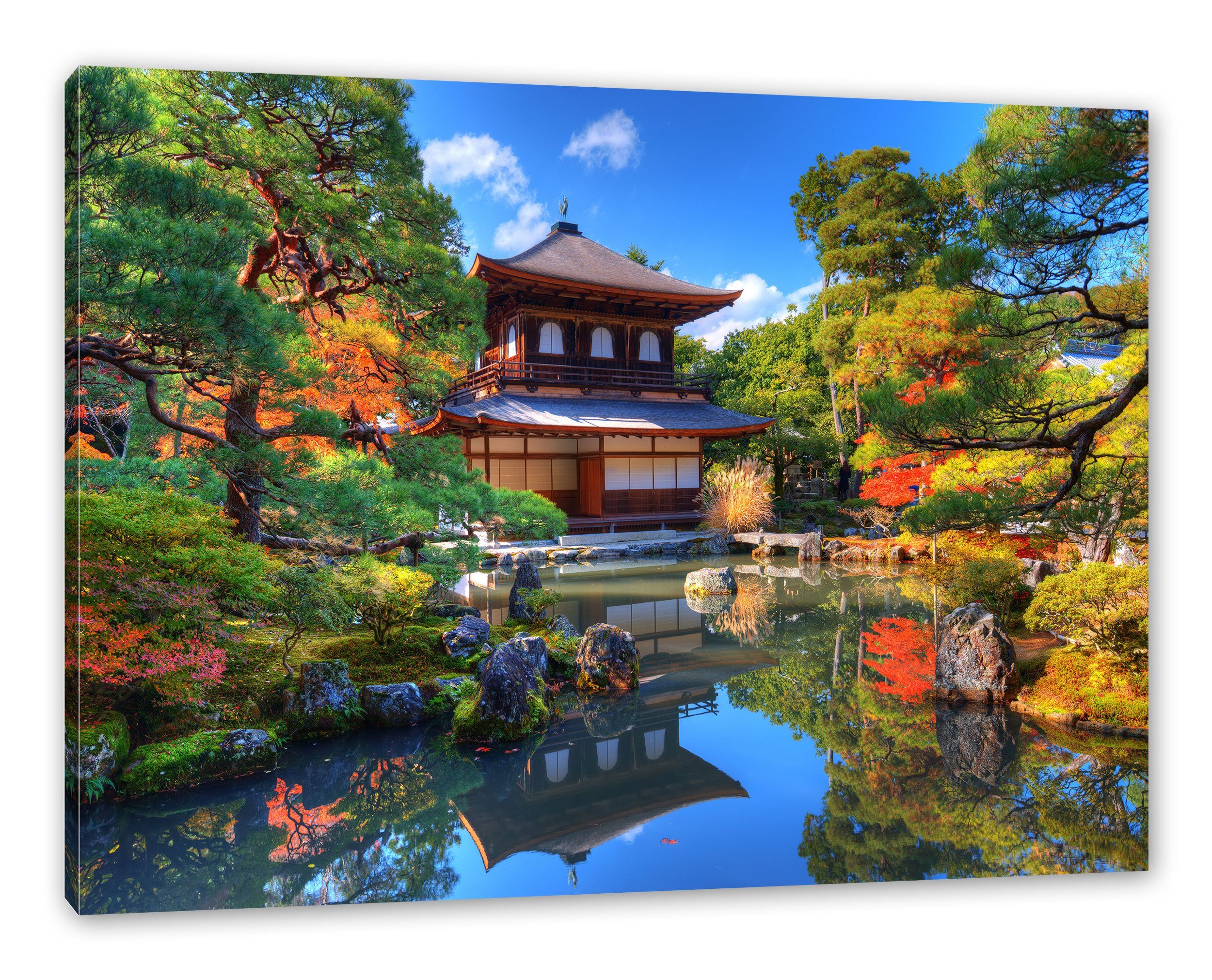 Kyoto bespannt, (1 Ginkaku-ji-Tempel fertig Zackenaufhänger inkl. in Leinwandbild Pixxprint in Ginkaku-ji-Tempel Kyoto, St), Leinwandbild